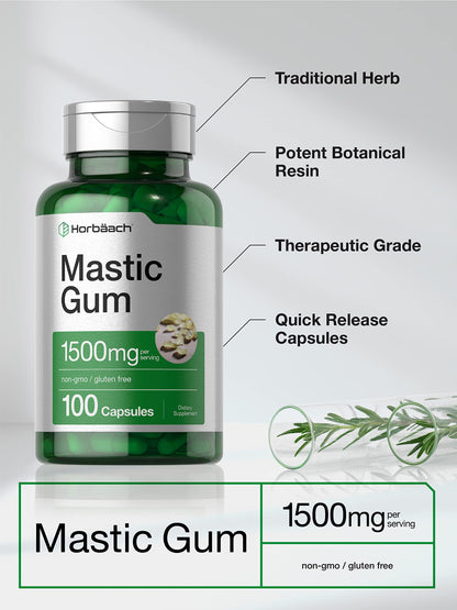 Mastic Gum Capsules 1500mg 100 Count | Non-GMO & Gluten Free | by Horbaach HorbäachUS supplements