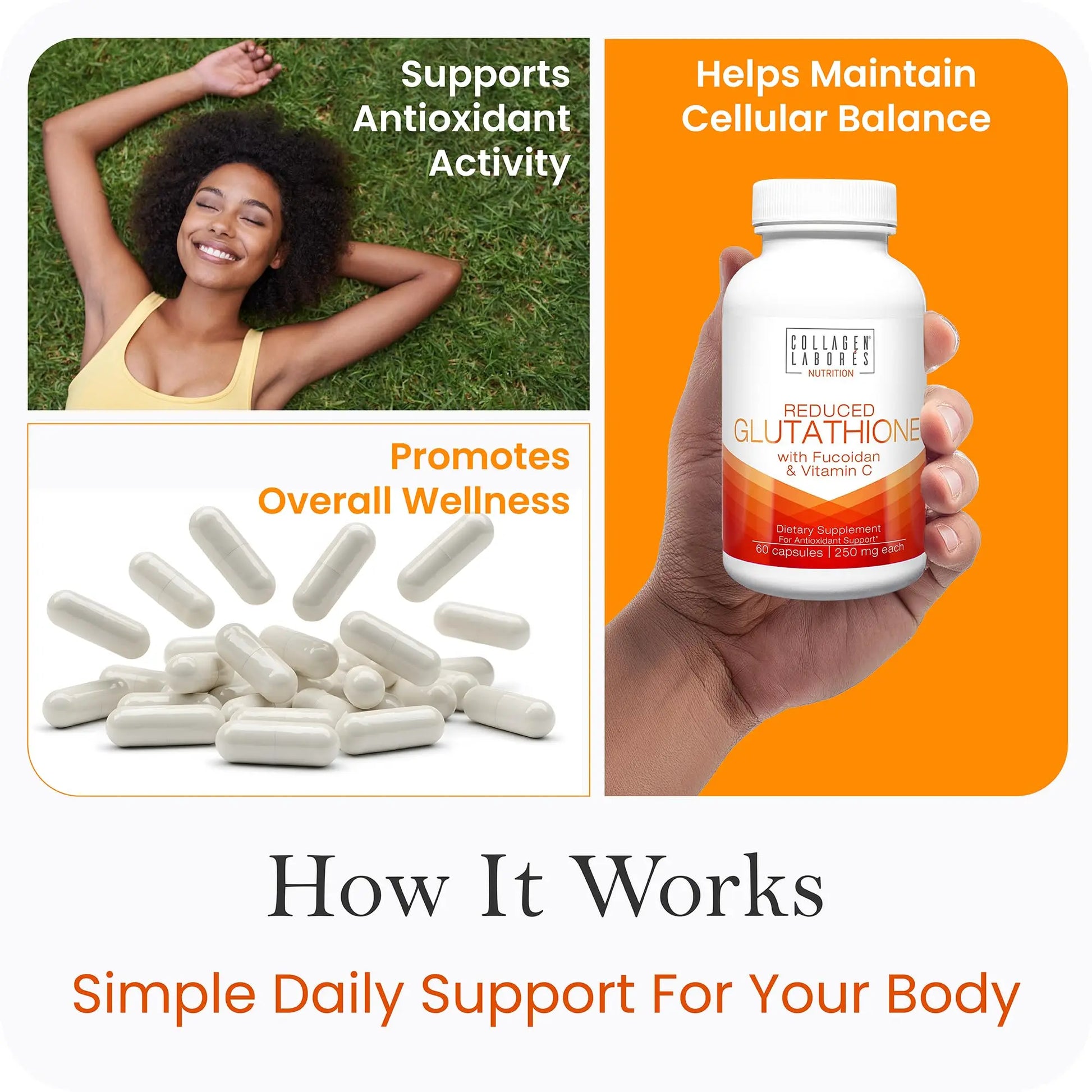 Advanced Glutathione Complex 500mg – with Fucoidan & Vitamin C – Antioxidant Support for Skin Glow, Detox & Immune Health – Non-GMO, Made in USA (60 Capsules) Collagen Laborésnz supplements