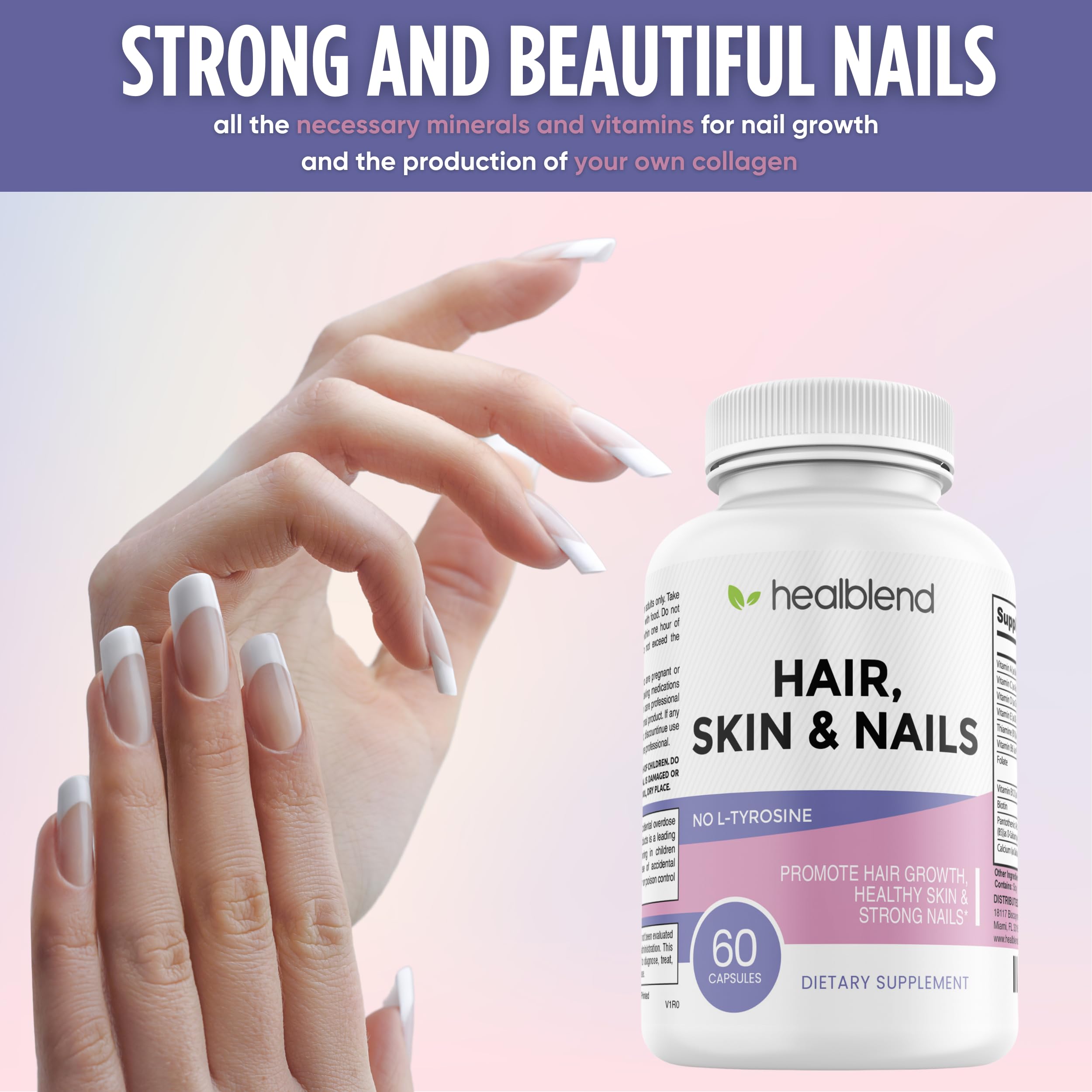 healblend Hair Skin and Nails Vitamins for Women with Biotin 5000 mcg, Iron and Manganese | Vegan, Non-GMO | 60 Capsules healblendAu supplements