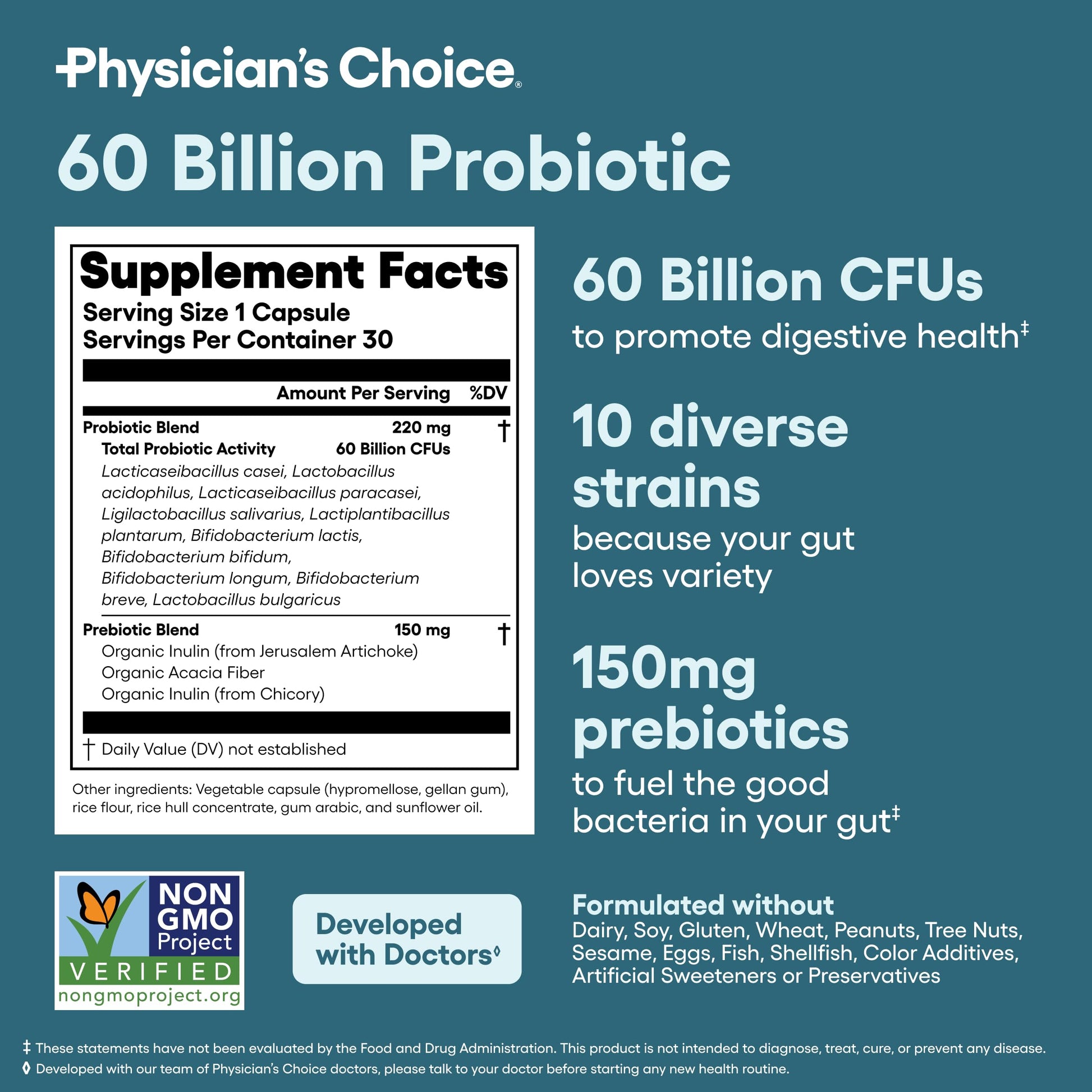 Physician's CHOICE Probiotics 60 Billion CFU - 10 Strains + Organic Prebiotics - Immune, Digestive & Gut Health - Supports Occasional Constipation, Diarrhea, Gas & Bloating - for Women & Men - 30ct Physician's CHOICEAu supplements