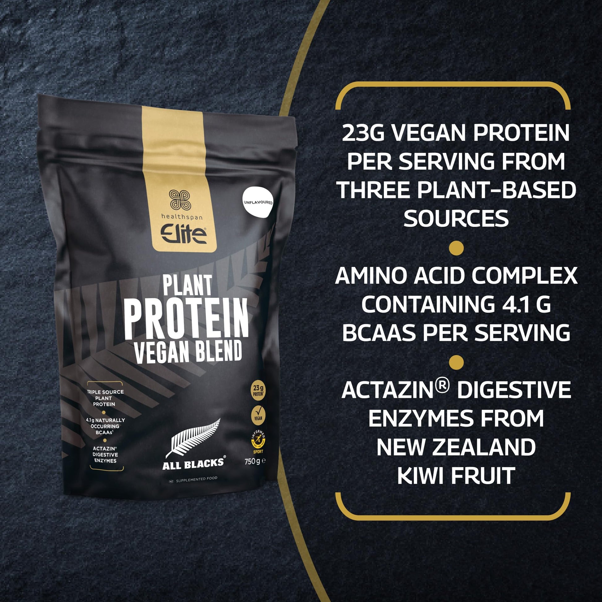 Healthspan Elite Plant Protein Vegan Blend (750g) | All Blacks Partner | 23g Protein Per Serving Healthspan EliteAu supplements