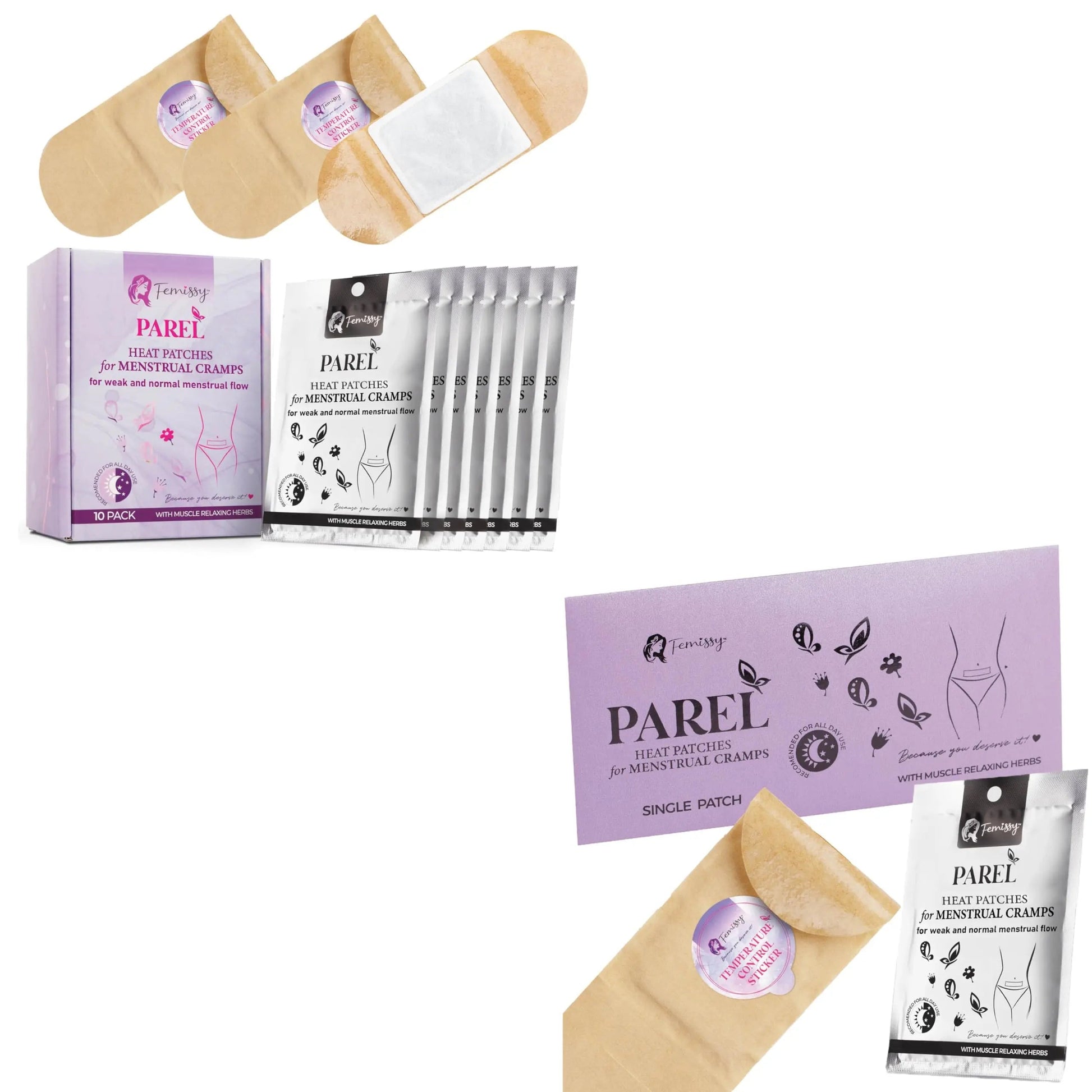 Heat Patches for Menstrual Cramps Based on Flow Strength, 10 Period Patches for Weak & Normal Flow & 1 Single Patch with Natural Herbs & Oils; Disposable Stick On Heating Pads Cramp-Free Period FemissyAu supplements