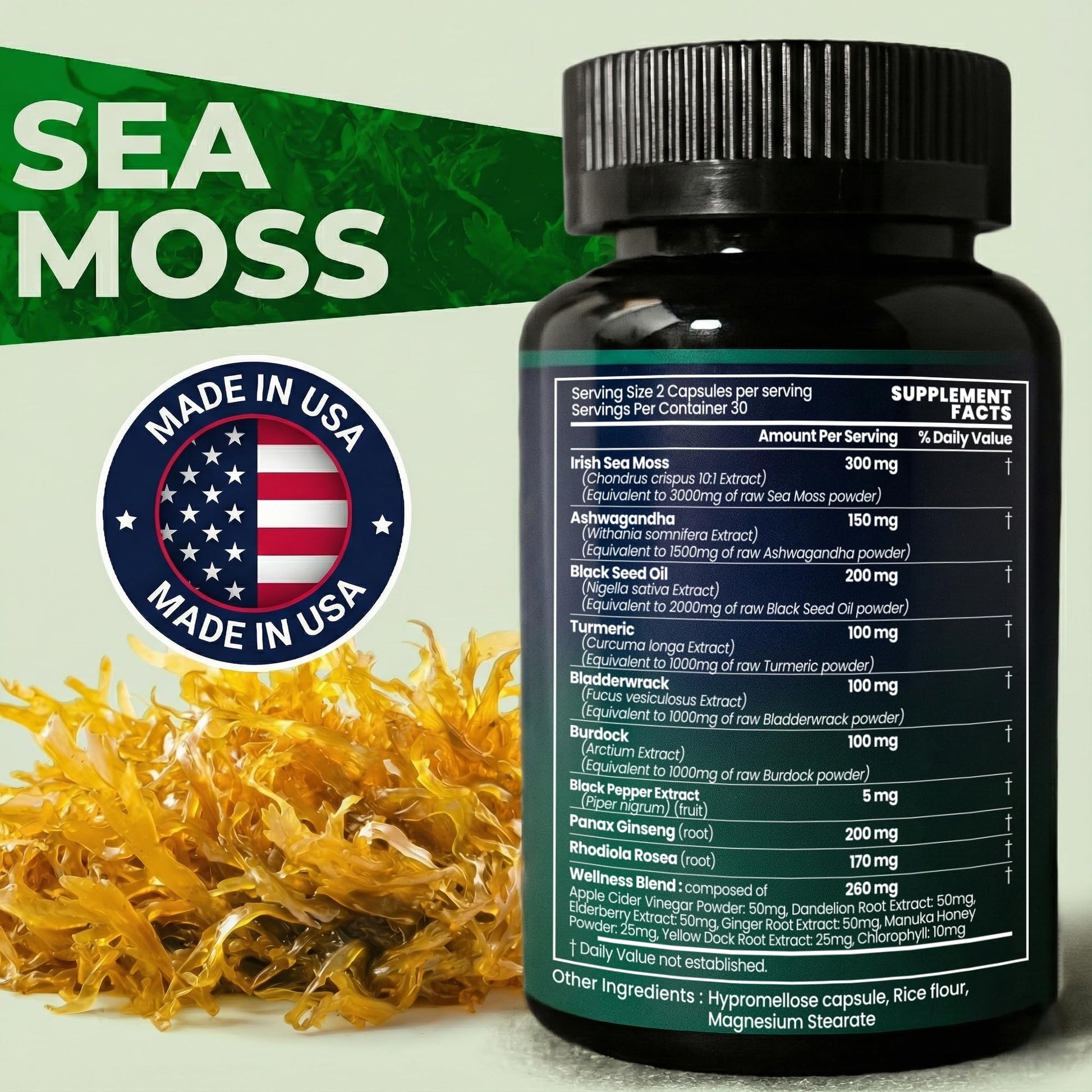Sea Moss Black Seed Oil Ashwagandha Ginger - Advanced Irish Sea Moss Capsules All in One Supplement with Seamoss Black Seed Oil Ashwagandha Burdock Root Bladderwrack - Pills for Energy, Immune, Gut Opti HealthAu supplements