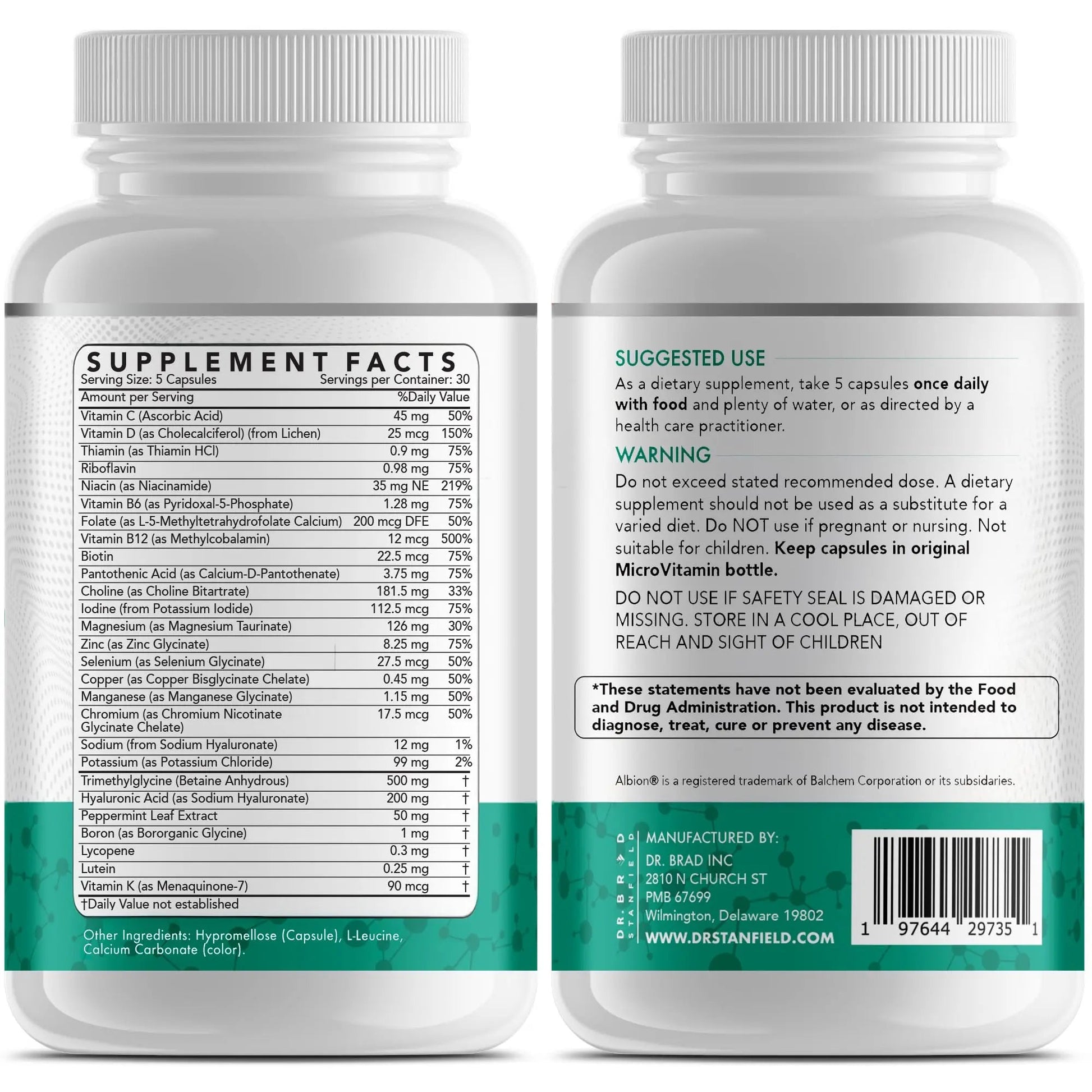 Dr Brad Stanfield Daily Low Dose MultiVitamin & Mineral for Men & Women to Support Cognitive Performance & Memory + Hyaluronic Acid for Skin Health Dr Brad StanfieldAu supplements