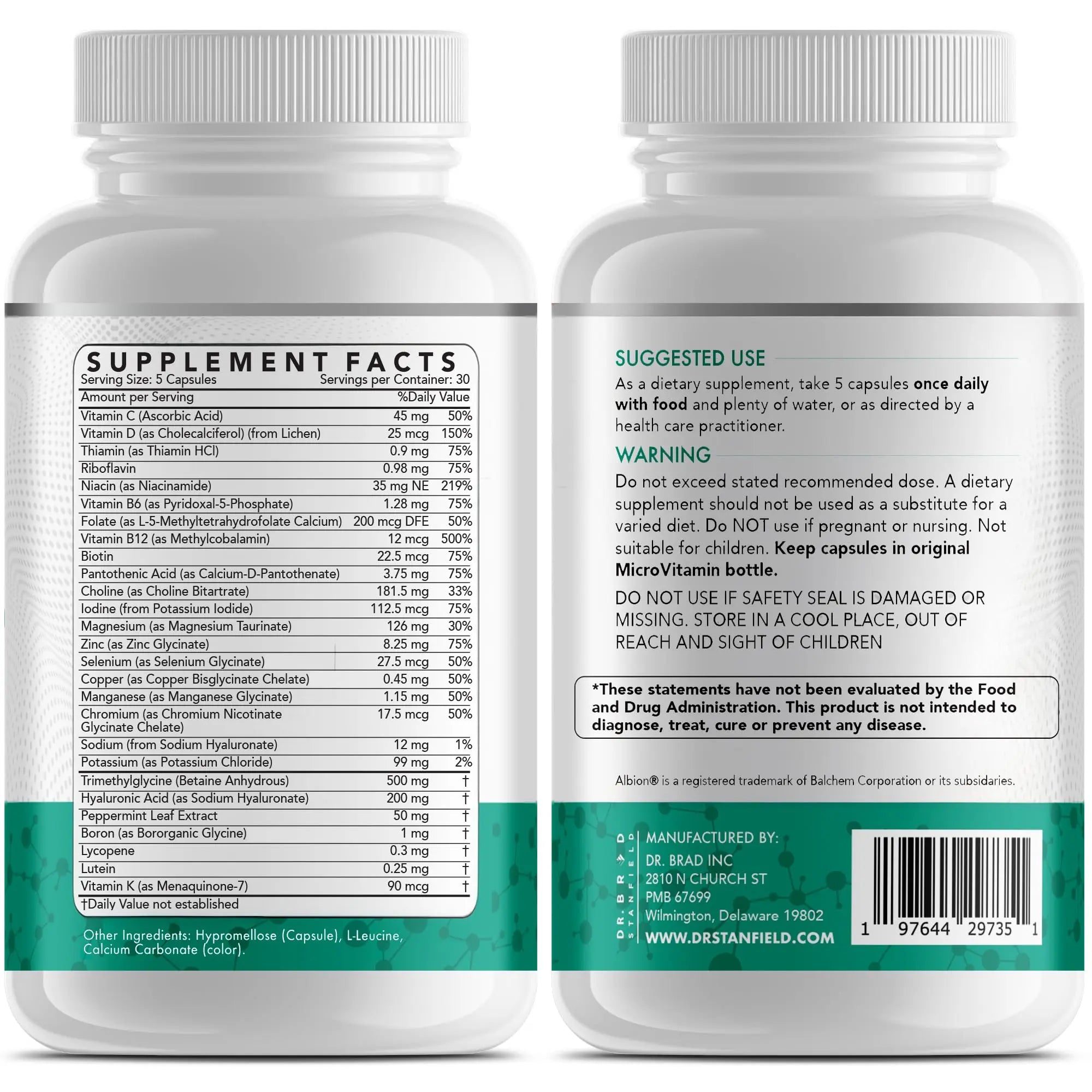 Dr Brad Stanfield Daily Low Dose MultiVitamin & Mineral for Men & Women to Support Cognitive Performance & Memory + Hyaluronic Acid for Skin Health Dr Brad StanfieldAu supplements