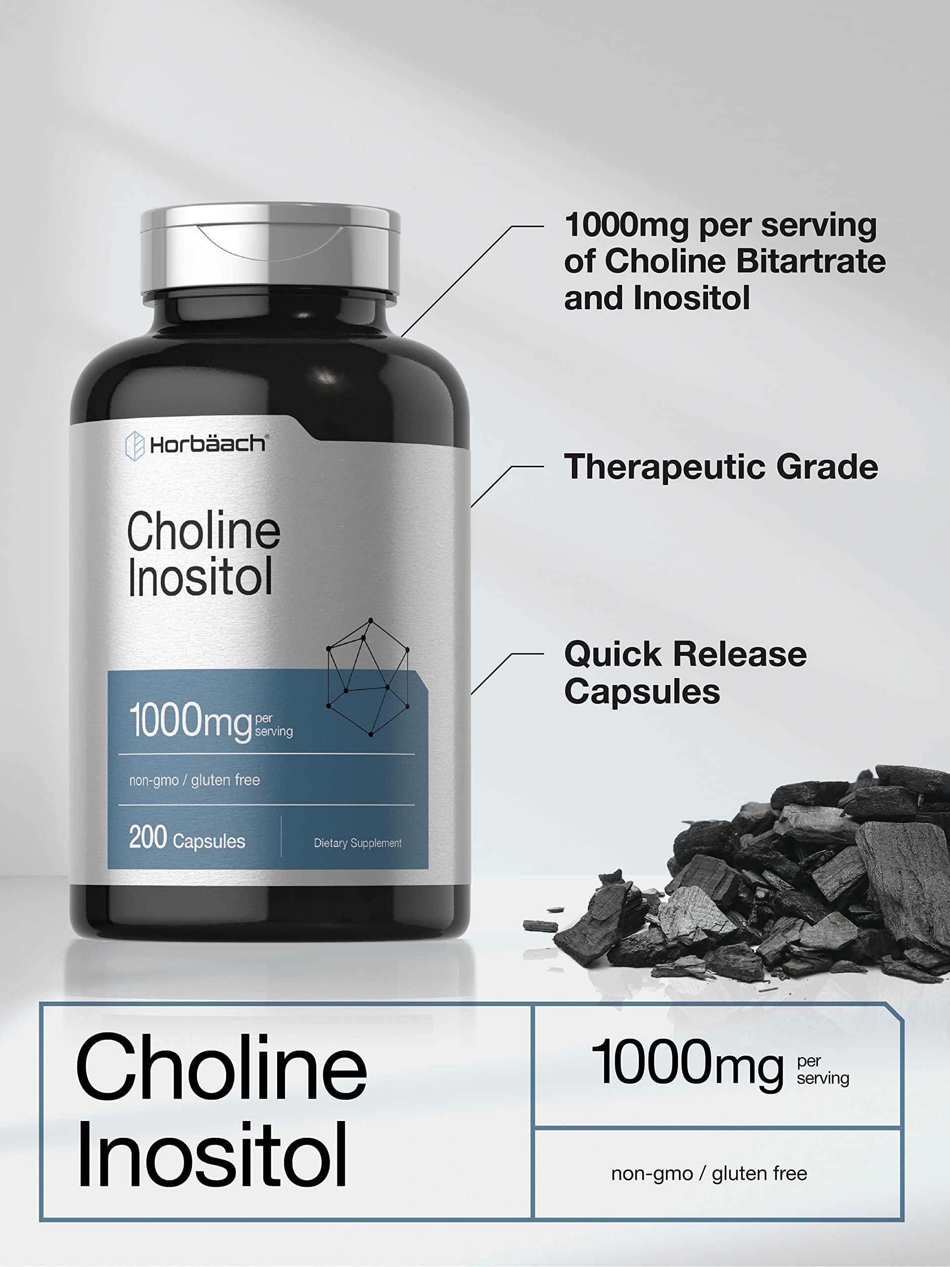 Choline Inositol 1000mg Supplement | 200 Capsules | Non-GMO, Gluten Free | by Horbaach HorbäachAu supplements
