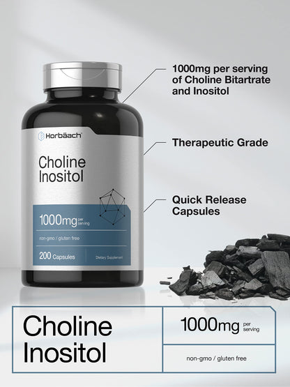 Choline Inositol 1000mg Supplement | 200 Capsules | Non-GMO, Gluten Free | by Horbaach HorbäachUS supplements