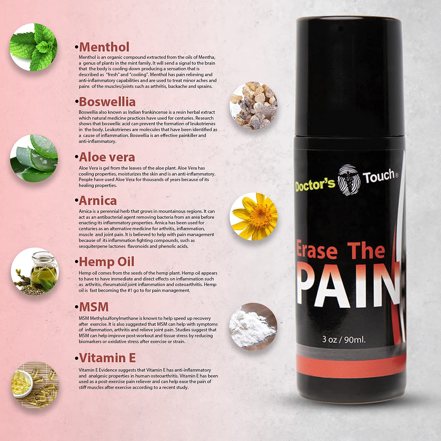 Doctor's Touch Erase The Pain Relief Roll On - Fast Acting Topical Pain Relief Roll On for Nerves, Joints, All Muscle Soreness and Discomfort - Roll on Muscle Pain Relief Doctor's TouchAu supplements