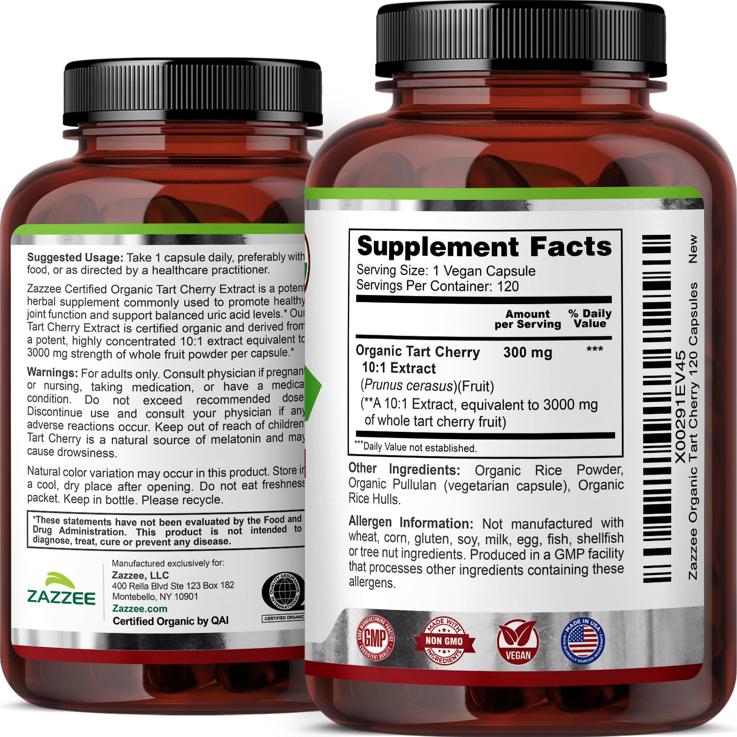 Zazzee USDA Organic Tart Cherry 10:1 Extract, 120 Vegan Capsules, 4 Month Supply, Montmorency Cherry, Daily Wellness Antioxidant Support, Organic Herbal Supplement, All-Natural, Non-GMO, Made in USA ZazzeeAu supplements
