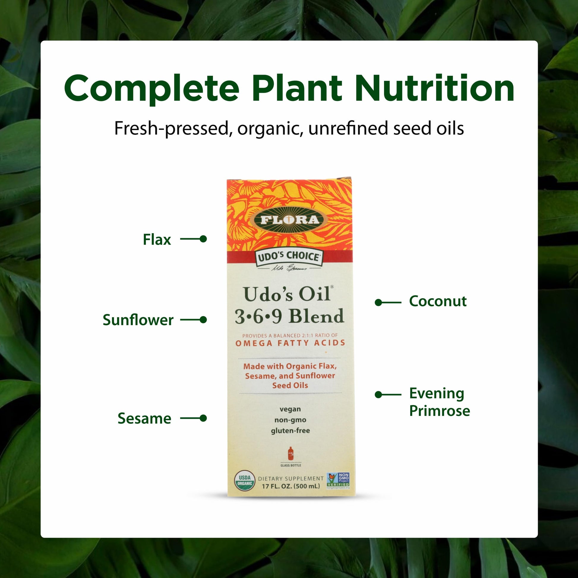 Flora - Udo's Choice Omega 369 Oil Blend, Made with Organic Flax, Sesame & Sunflower Seed Oils, Plant-Based Vegan Omega Fatty Acids, Based on Ideal 2:1:1 Ratio, 17-fl, oz. Glass Bottle FloraAu supplements