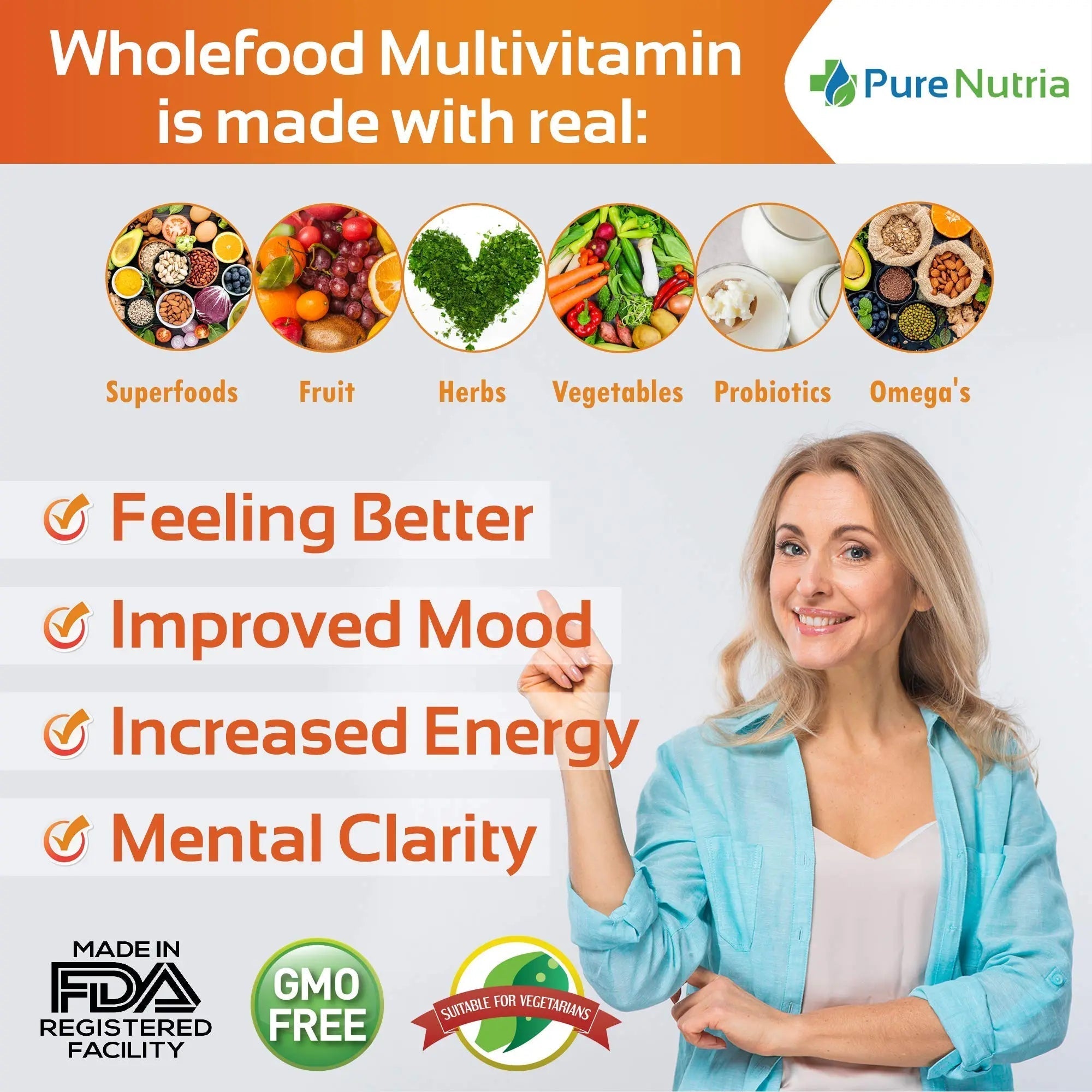 Whole Food MultiVitamin and Minerals with Probiotic Enzymes - 120 Multivitamins for Women and Men - Packed with WholeFood and Herbal Ingredients PureNutriaAu supplements