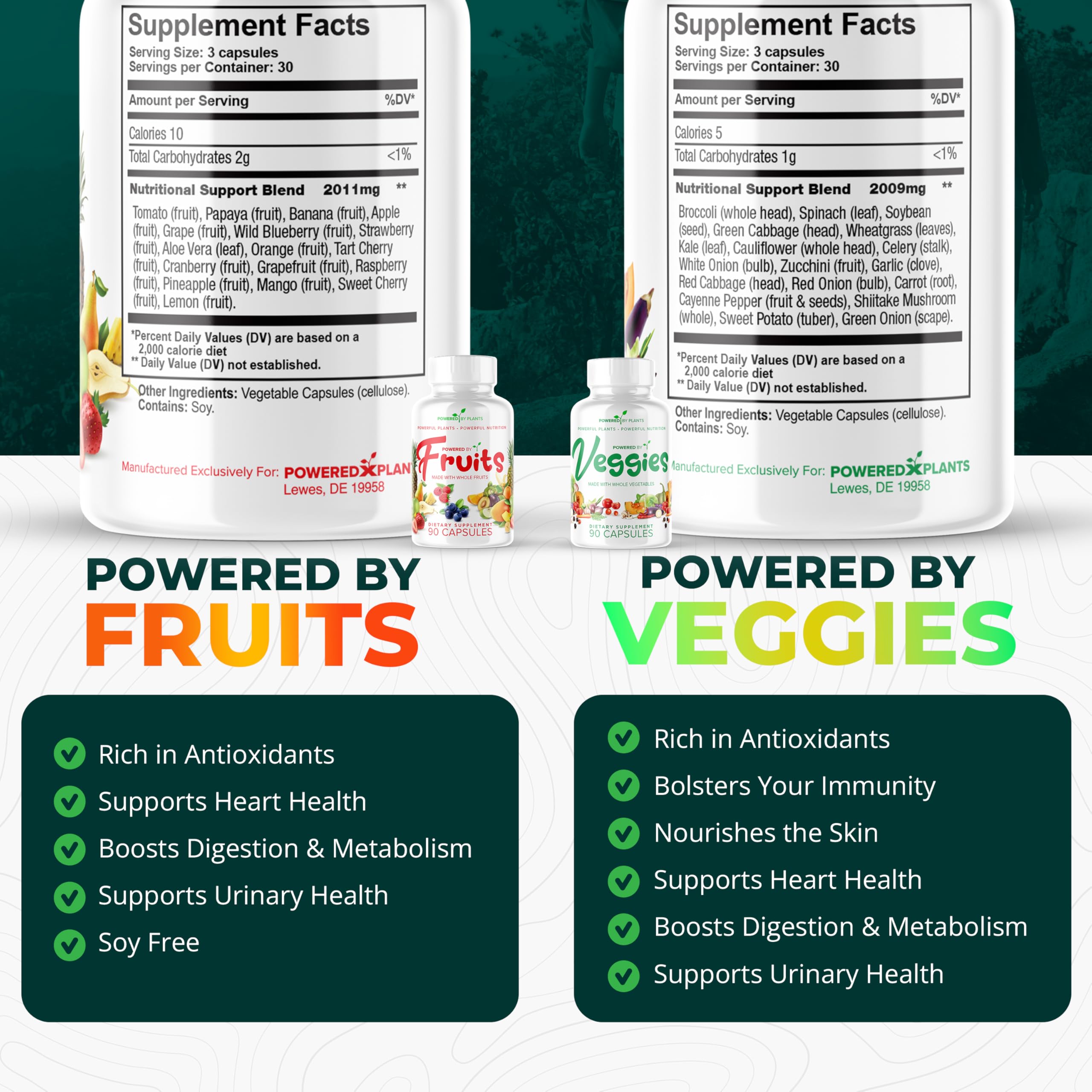 Daily Fruits and Veggies Supplement - 180 Capsules for 30 Days, Non GMO & Gluten Free Superfood with Natural Vitamins - Powered by Plants, 2-Pack POWERED X PLANTSAu supplements
