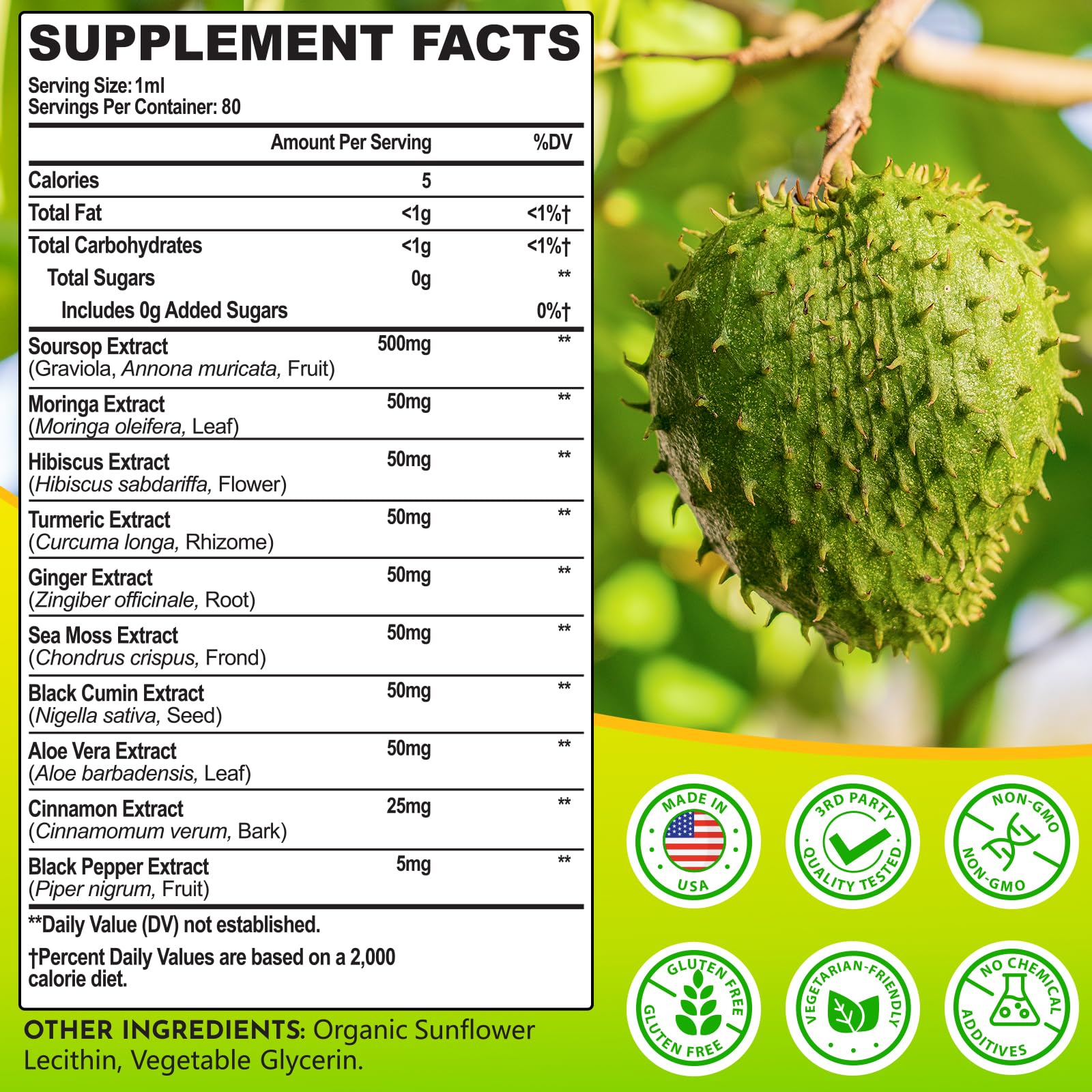 (80ML) Supplement Liquid Drops, 10 in 1 Soursop Multivitamin Drops with Leaf Extract & Sea Moss, for Cell Support & Regeneration, Immunity, Gut, Zzz, Skin & Antioxidant | 2.8 Fl Oz - 80 Days Supply SelichealAu supplements