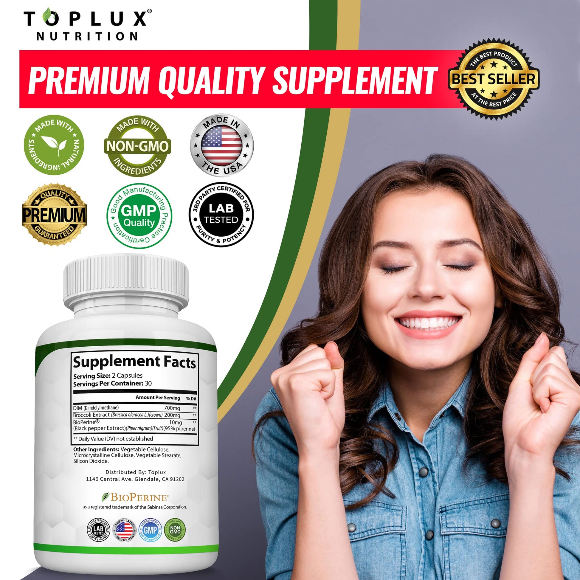Dim Supplement 910 mg Plus BioPerine Complex - Diindolylmethane to Support Hormone Balance TopluxAu supplements