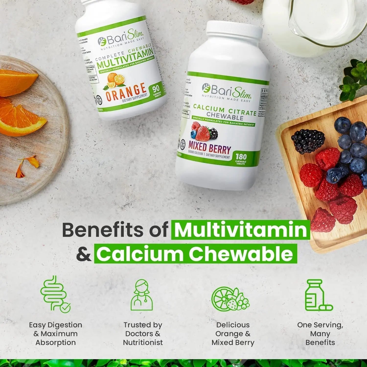 BariSlim Bariatric Calcium Citrate & Complete Chewable Multivitamin - Bariatric Vitamin and Supplement for Post Bariatric Surgery Including Gastric Bypass and Gastric Sleeve BariSlimAu supplements