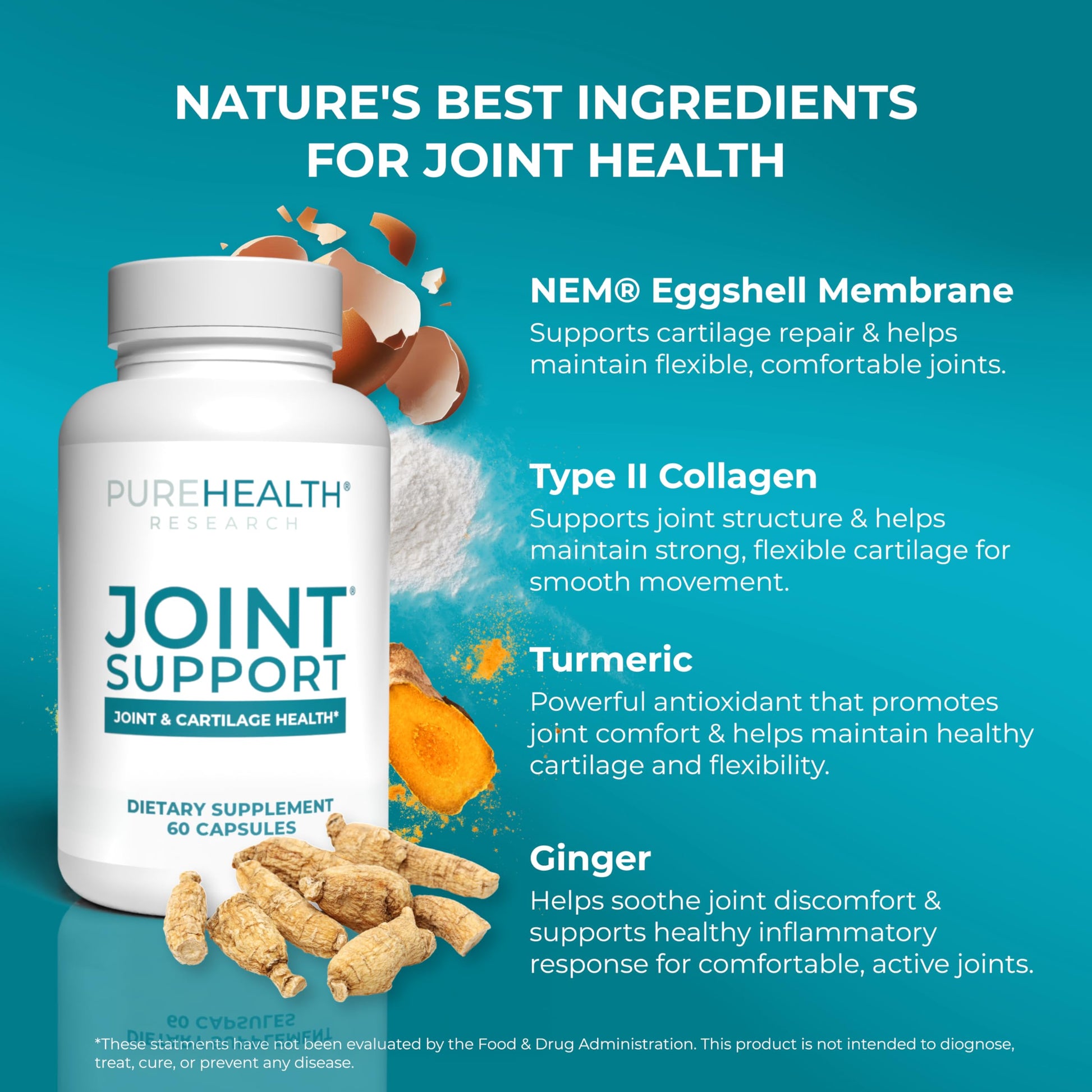 PUREHEALTH RESEARCH Joint Support NEM Eggshell Membrane with Boswellia Extract, Calcium & Turmeric, 60 Capsules PUREHEALTH RESEARCHAu supplements