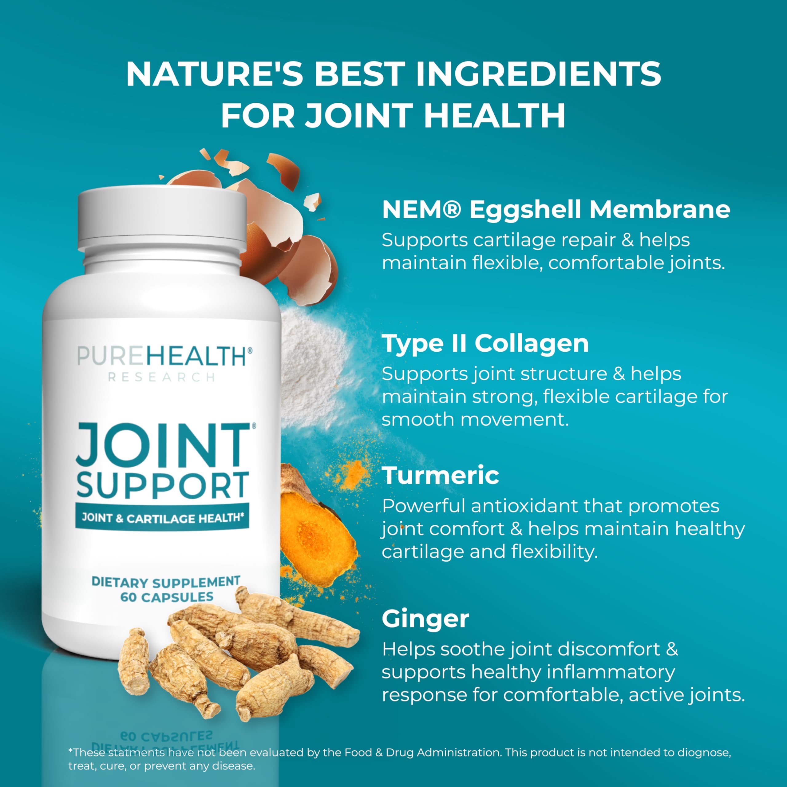 PUREHEALTH RESEARCH Joint Support NEM Eggshell Membrane with Boswellia Extract, Calcium & Turmeric, 60 Capsules PUREHEALTH RESEARCHAu supplements