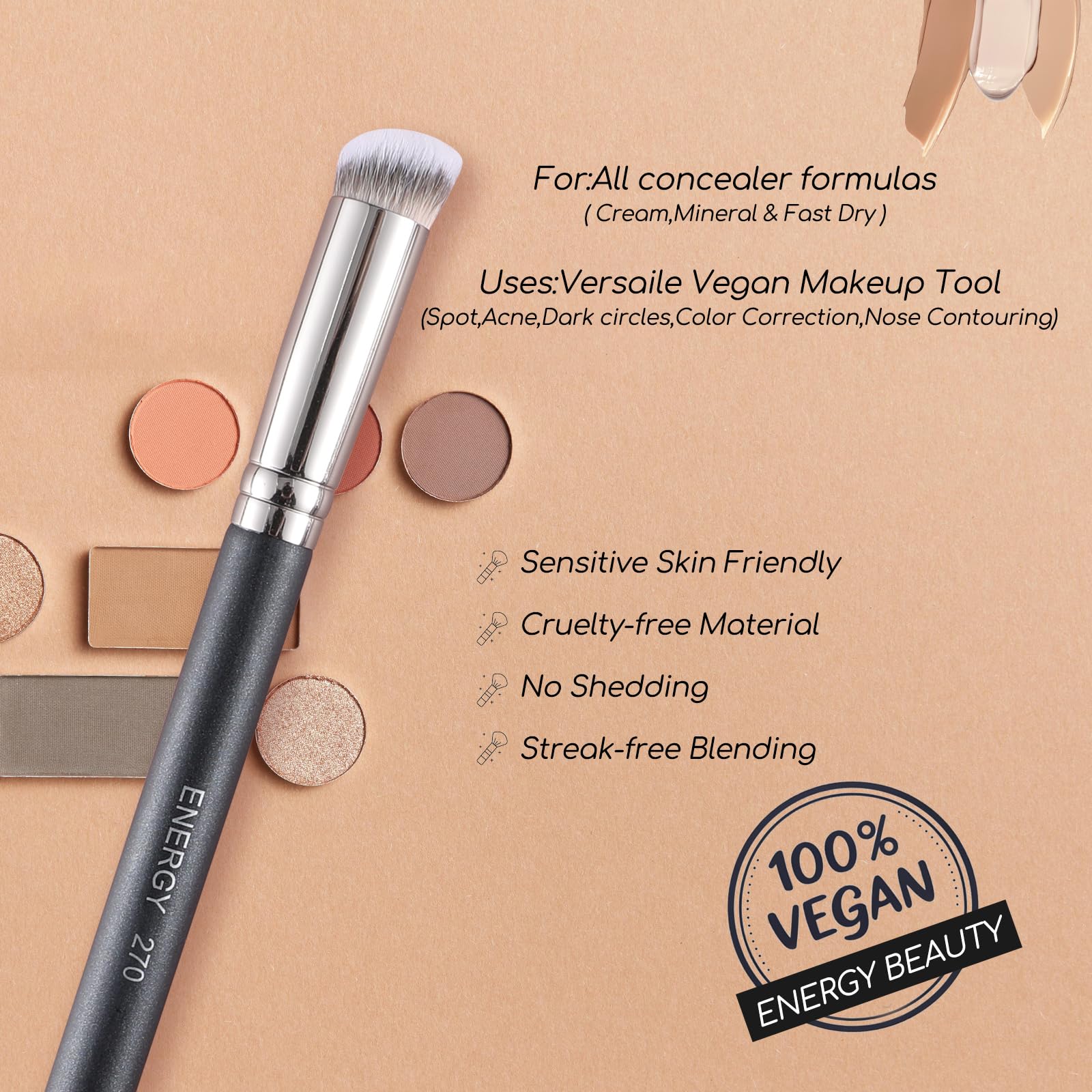 ENERGY Concealer Brush Under Eye Mini Angled Flat Top Kabuki Nose Contour Brush for Concealing Blending Setting Buffing with Powder Liquid Cream Cosmetic Pro Small Makeup Foundation brushes 270 ENERGYAu supplements