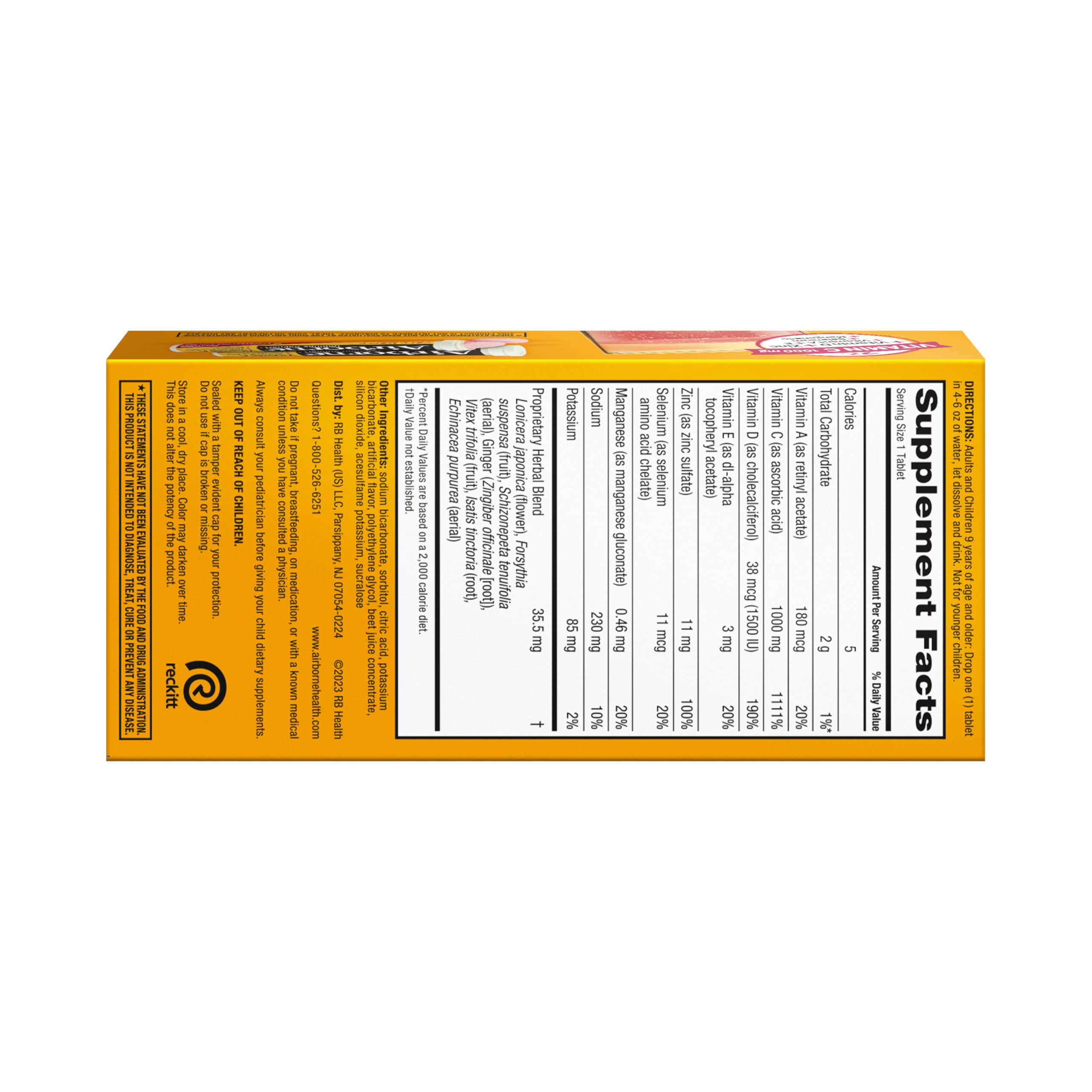 Vitamin C 1000mg (per serving) - Airborne Very Berry Effervescent Tablets (36 count in a box), Gluten-Free Immune Support Supplement, With Vitamins A C E, ZINC, Selenium, Echinacea & Ginger AirborneAu supplements