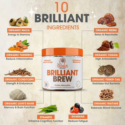 The Genius Brand Genius Brilliant Brew - Natural Coffee Substitute for Clear Thinking, Energy & Immune Support - No Crash or Jitters - Powered by Nootropics - Non-GMO - 30 Servings - Sweet Cocoa The Genius BrandUS supplements