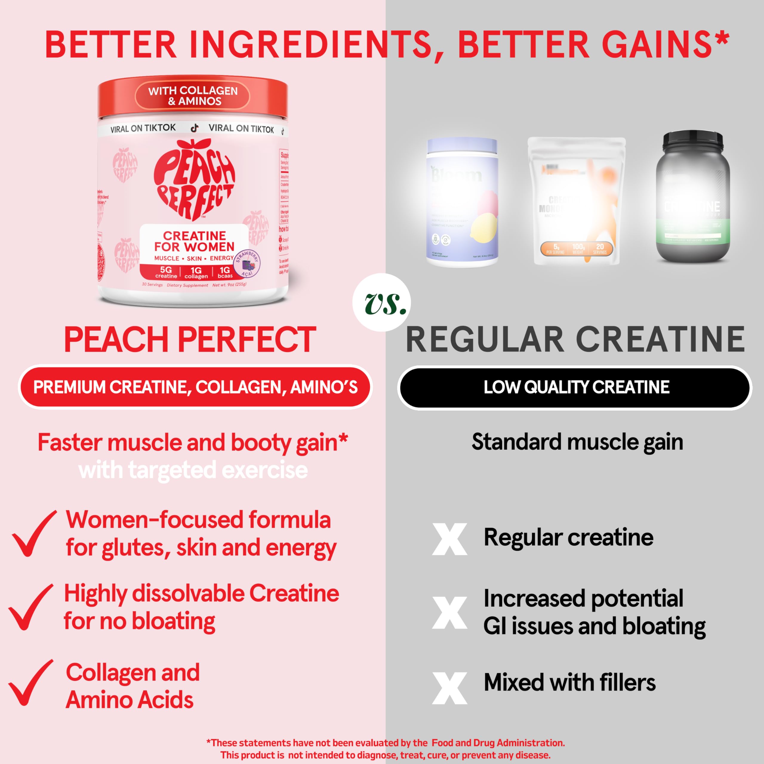 Peach Perfect Creatine Blend for Women – Micronized Creatine Monohydrate with BCAA & Collagen for Glute Strength Support – Strawberry Acai – 30 Servings Peach PerfectAu supplements