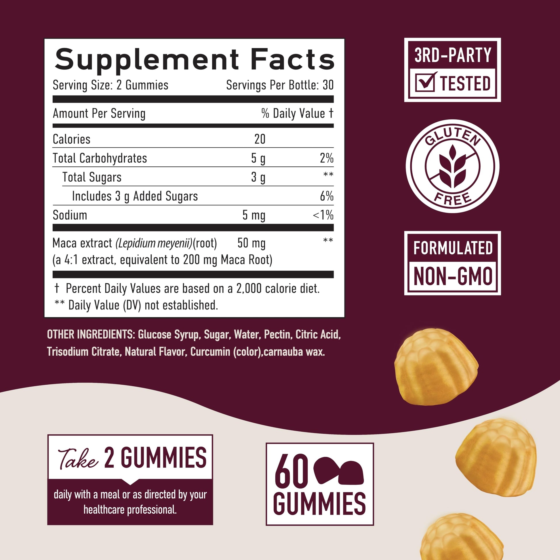 Maca Root Gummies with Natural Peach Flavor | Drive, Performance & Energy Support | Hormone Balance for Women and Men | Herbal Supplements 200MG Extra Strength | Vegetarian, Non-GMO | 60 Gummies SMNutritionAu supplements