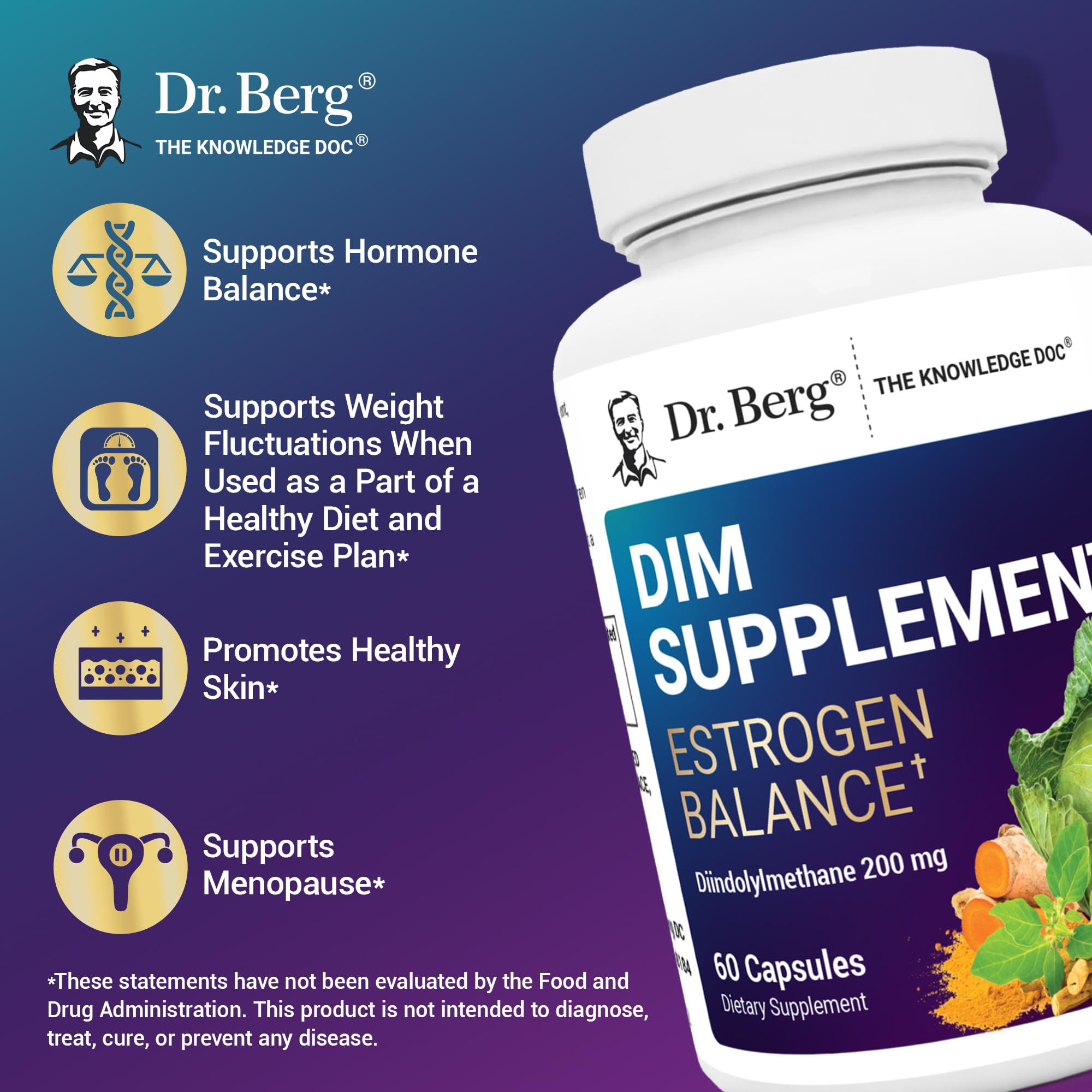 Dr. Berg DIM Supplement Estrogen Balance - Original Estrogen Supplement for Women with Diindolylmethane for Menstrual Symptoms & Menopause Relief & Black Pepper for Enhanced Absorption - 60 Capsules Dr. Berg NutritionalsAu supplements