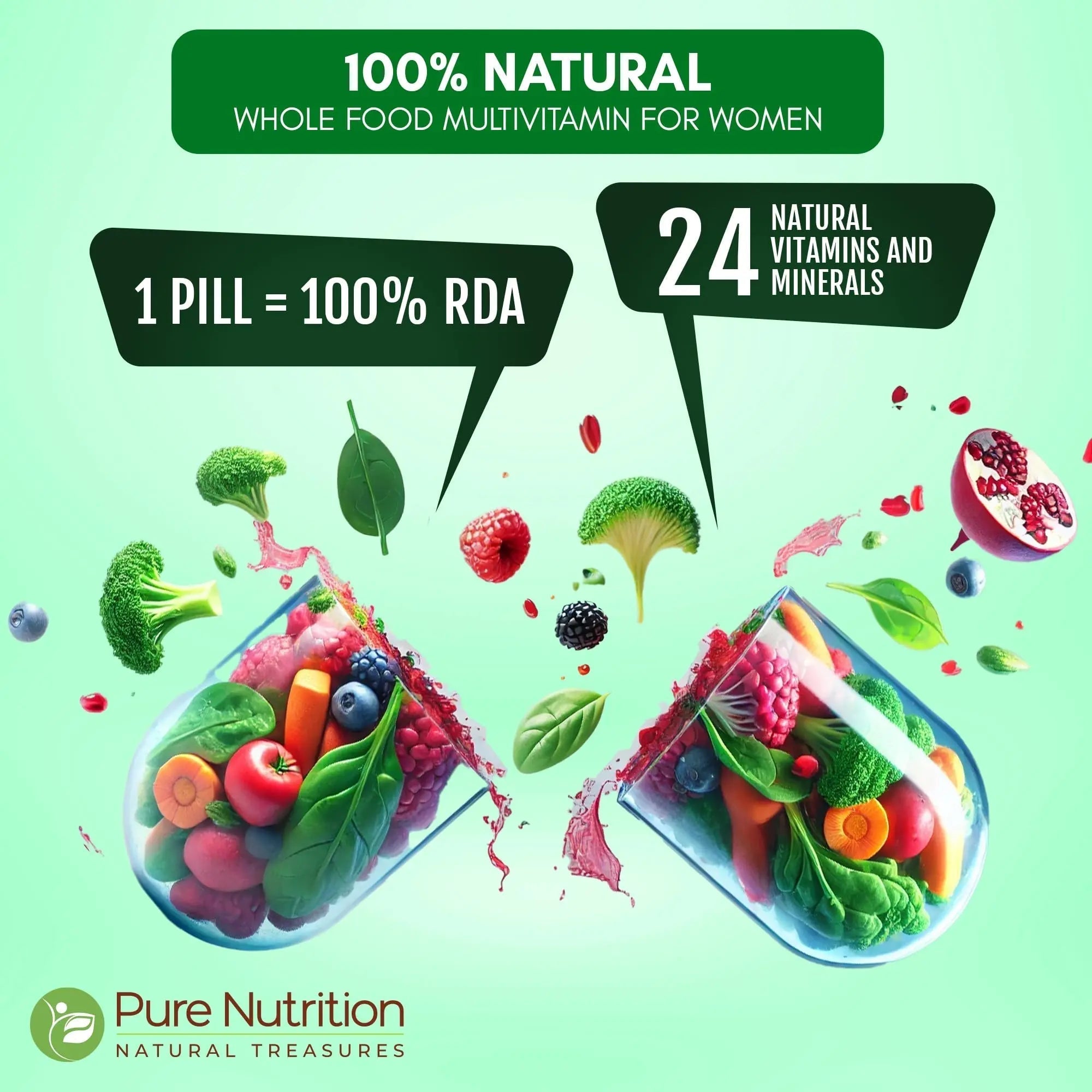Pure Nutrition Whole Food Multivitamin for Women | 60 Tabs | One-A-Day | 100% RDA | 24 Natural Vitamins and Minerals | PURE NUTRITION NATURAL TREASURESAu supplements