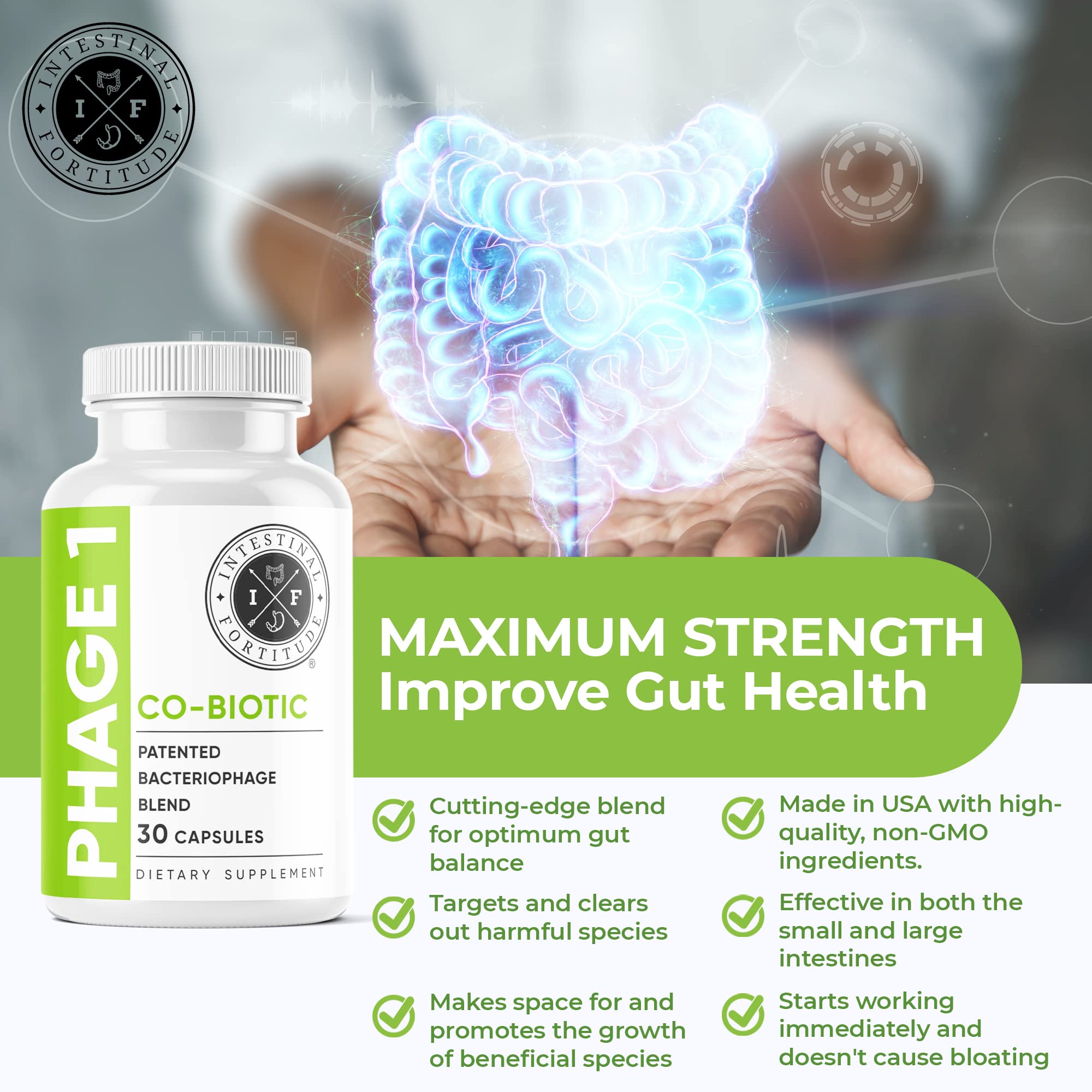 Intestinal Fortitude Phage 1 - Ultimate Gut Health Supplement, Total Restore Intestinal Defense, Patented Bacteriophage Blend for Gut Support, Digestive & Immune System Health, Destroy Bad Bacteria Intestinal FortitudeAu supplements
