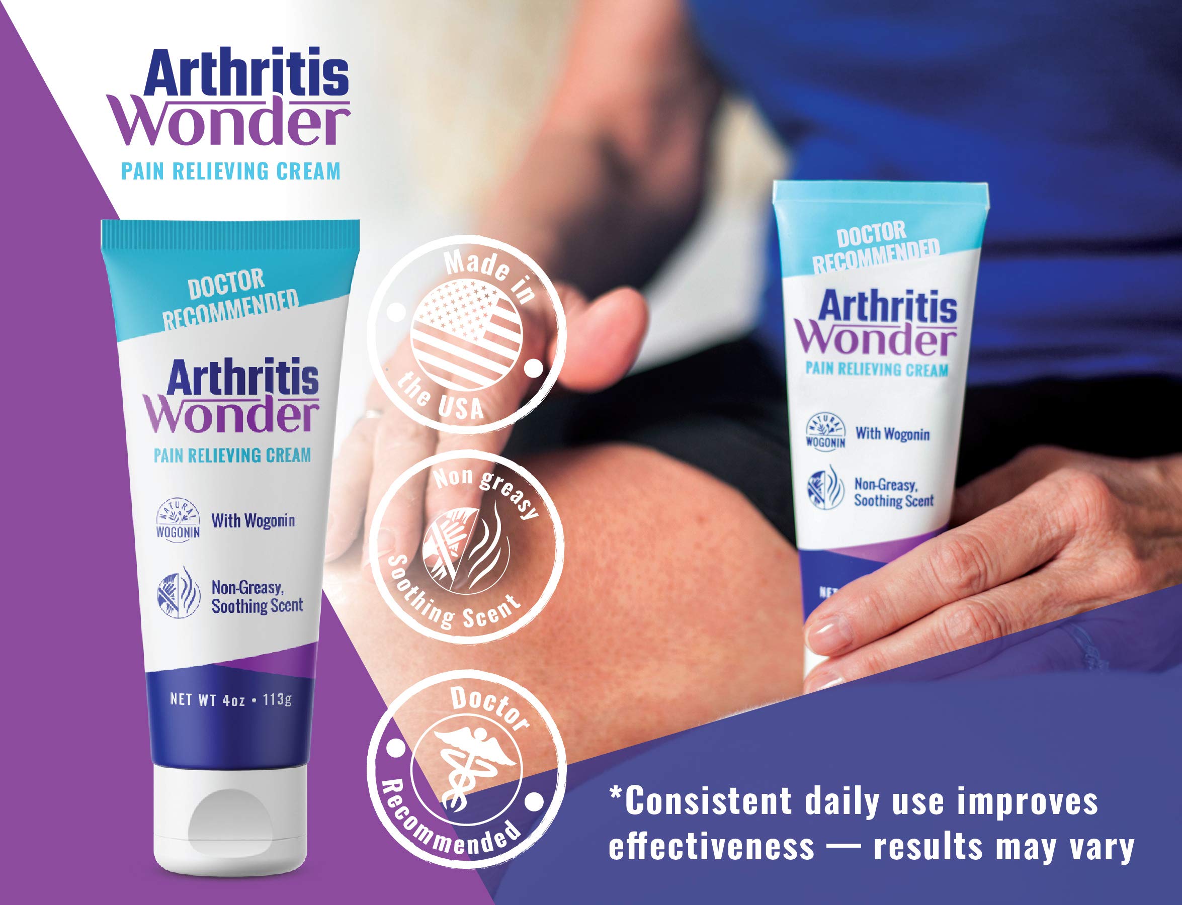 Arthritis Wonder Pain Relief Cream, 4 oz – Arthritis Pain Relief Cream for Hand, Knee, Foot and Wrist Joints – Fast-Acting, Deep Penetrating, Non-Greasy Formula with Natural Wogonin Arthritis WonderAu supplements
