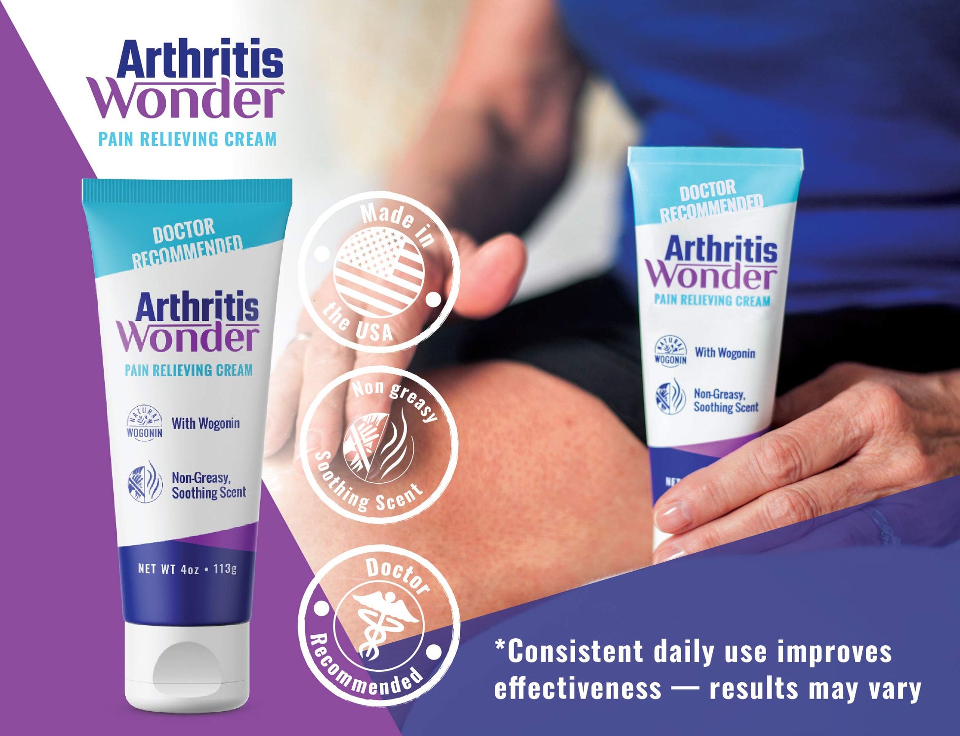 Arthritis Wonder Pain Relief Cream, 4 oz – Arthritis Pain Relief Cream for Hand, Knee, Foot and Wrist Joints – Fast-Acting, Deep Penetrating, Non-Greasy Formula with Natural Wogonin - 2 Pack Arthritis WonderAu supplements