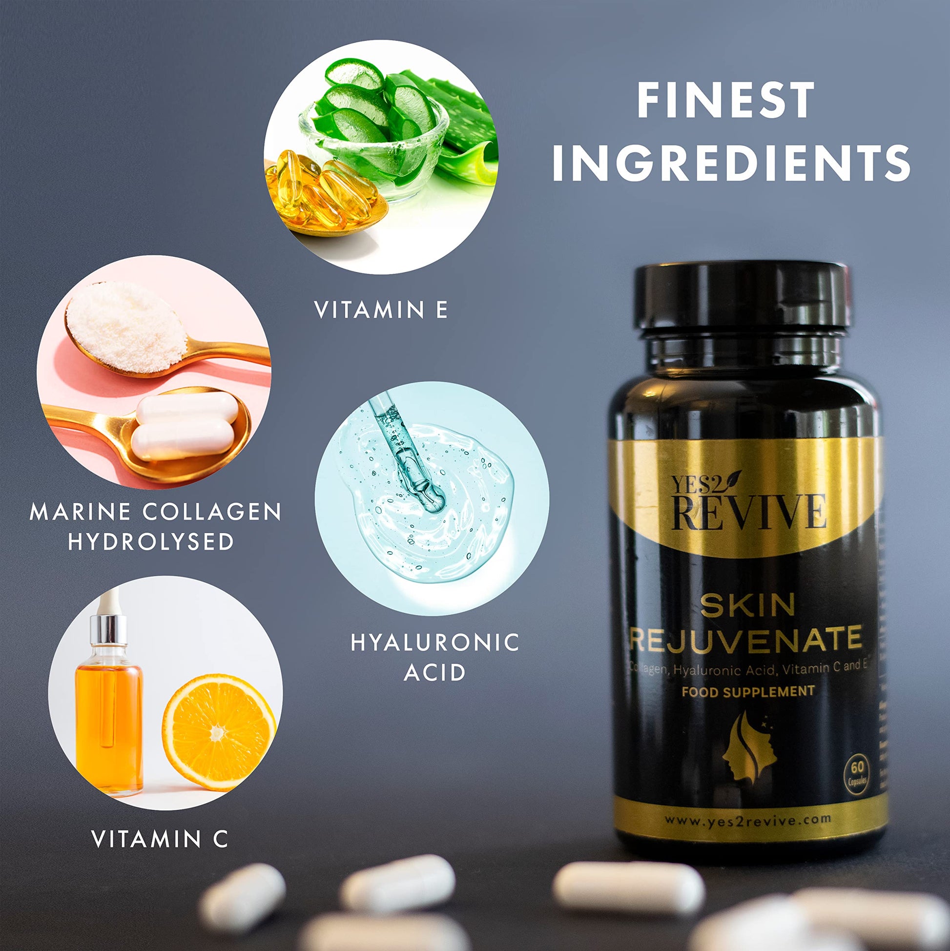 YES2 REVIVE Marine Collagen Capsules - Enhanced with Hyaluronic Acid Vitamin C & E Skin Rejuvenate YES2 REVIVEAu supplements
