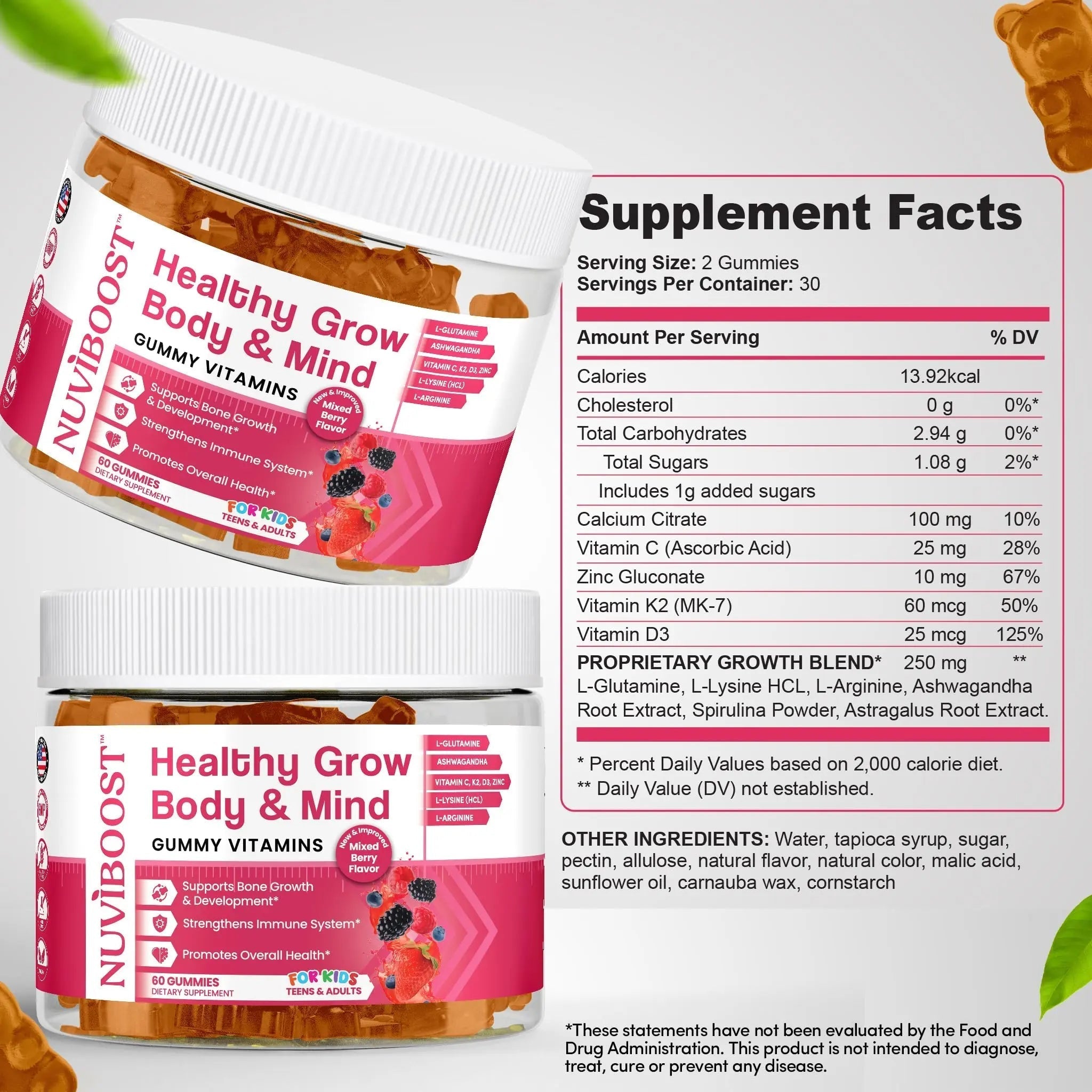 NUVIBOOST Healthy Grow Height Growth Gummies Rich in Calcium, Vitamins C, D3, K2, L-Arginine, Ashwagandha, and Others NUVIBOOSTAu supplements