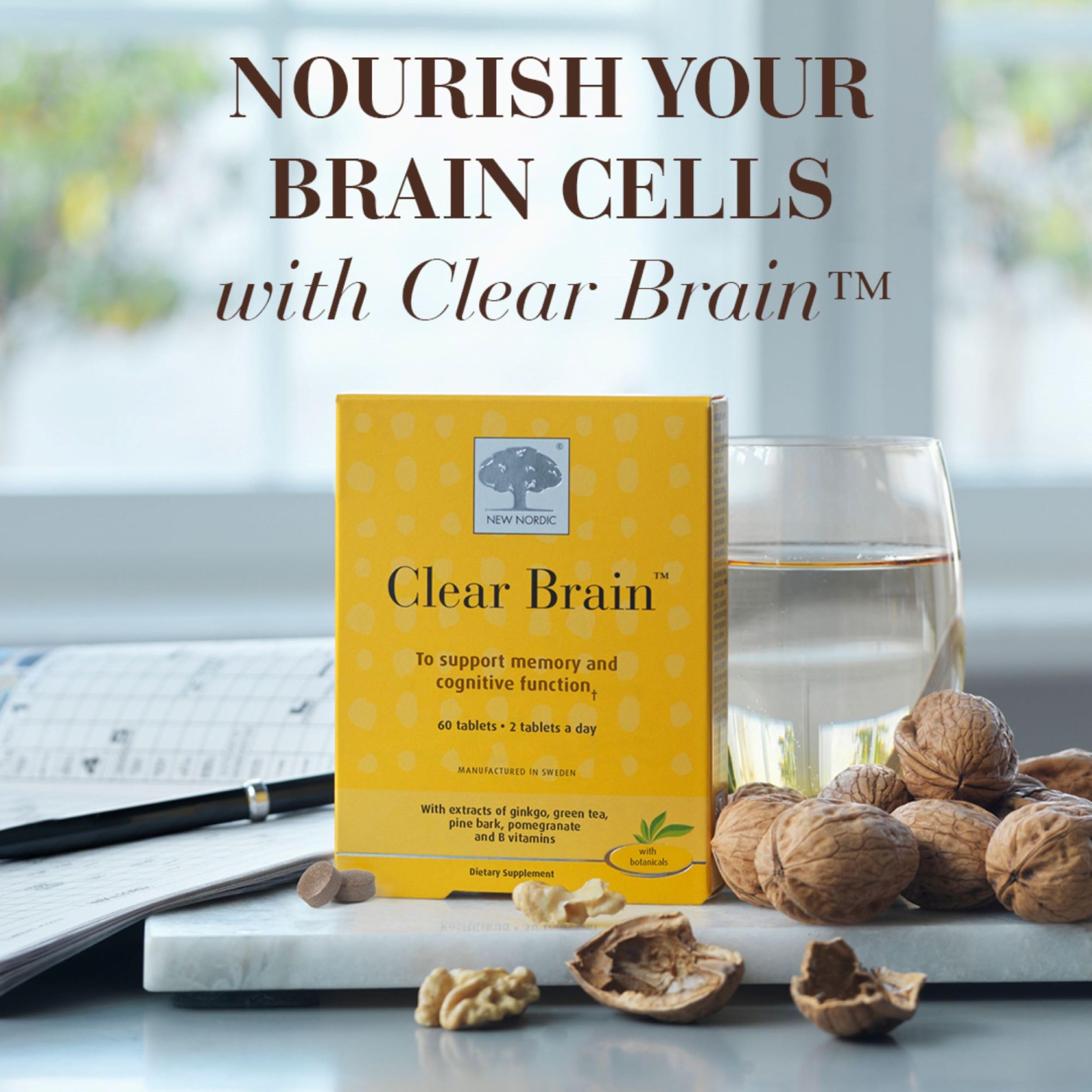 New Nordic Clear Brain Tablets, Supports Normal Cognitive Health and Memory, with Green Tea and Walnut, Swedish Made, 60 Count (Pack of 1) NEW NORDICAu supplements