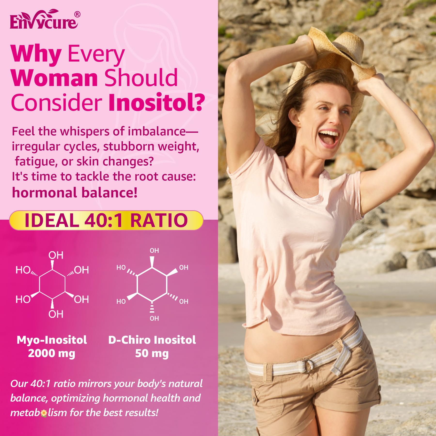 Myo-Inositol & D-Chiro Ideal 40:1, Inositol + Omega-3(3:1) Gummies, Hormone Balance for Women | Sugar Free Inositol Gummies w/Omega 3 DHA:EPA (3:1), Inositol Supplement for Cycle Health, Vegan, 60 Ct EnvyCureAu supplements
