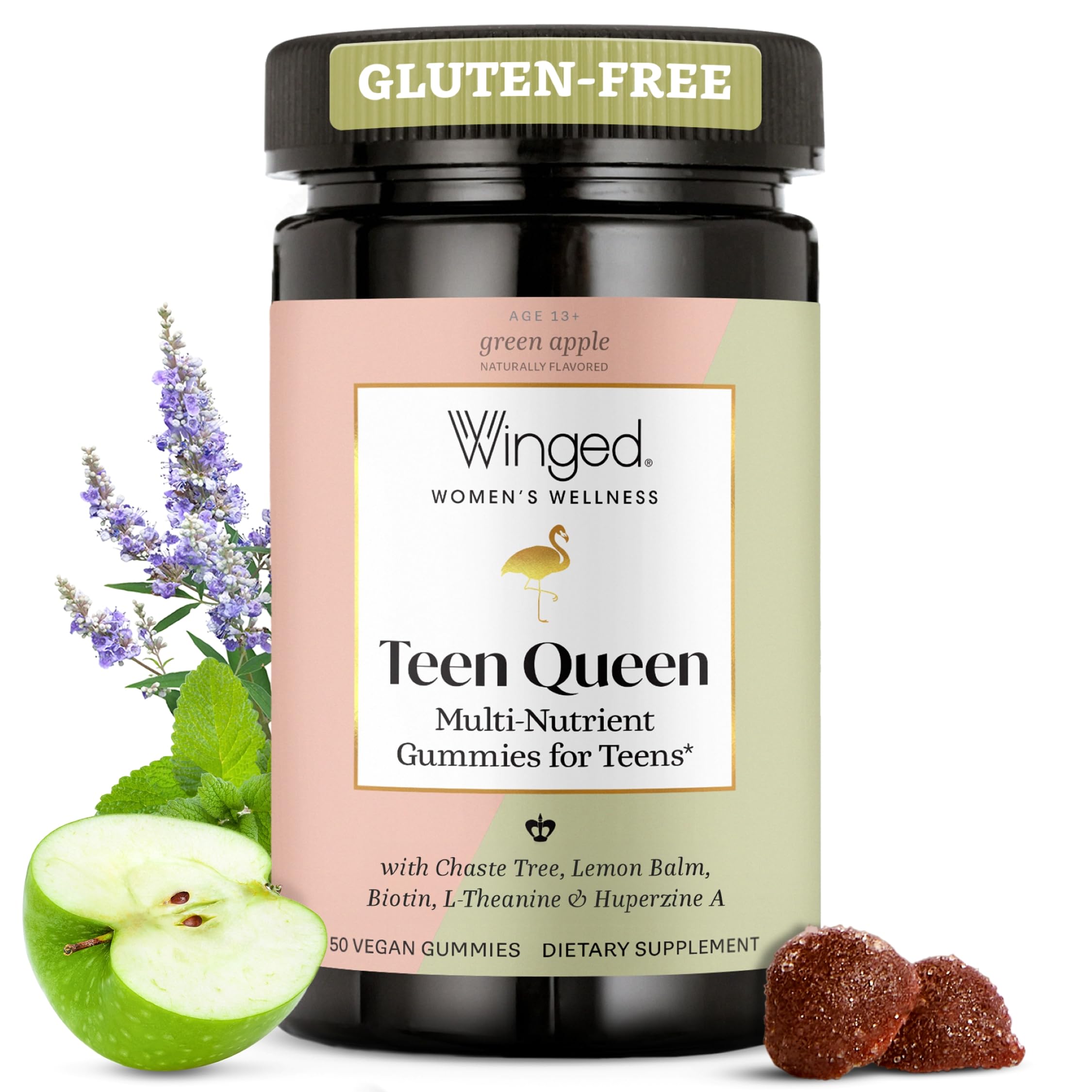 Winged Wellness Multivitamin Gummies for Teen Girls - Teen Vitamins for Mood & Hormonal Health - Vegan Gummy Supplement with Chaste Tree, Lemon Balm, L-Theanine, Probiotics & Biotin - 50 Gummies Winged WellnessAu supplements