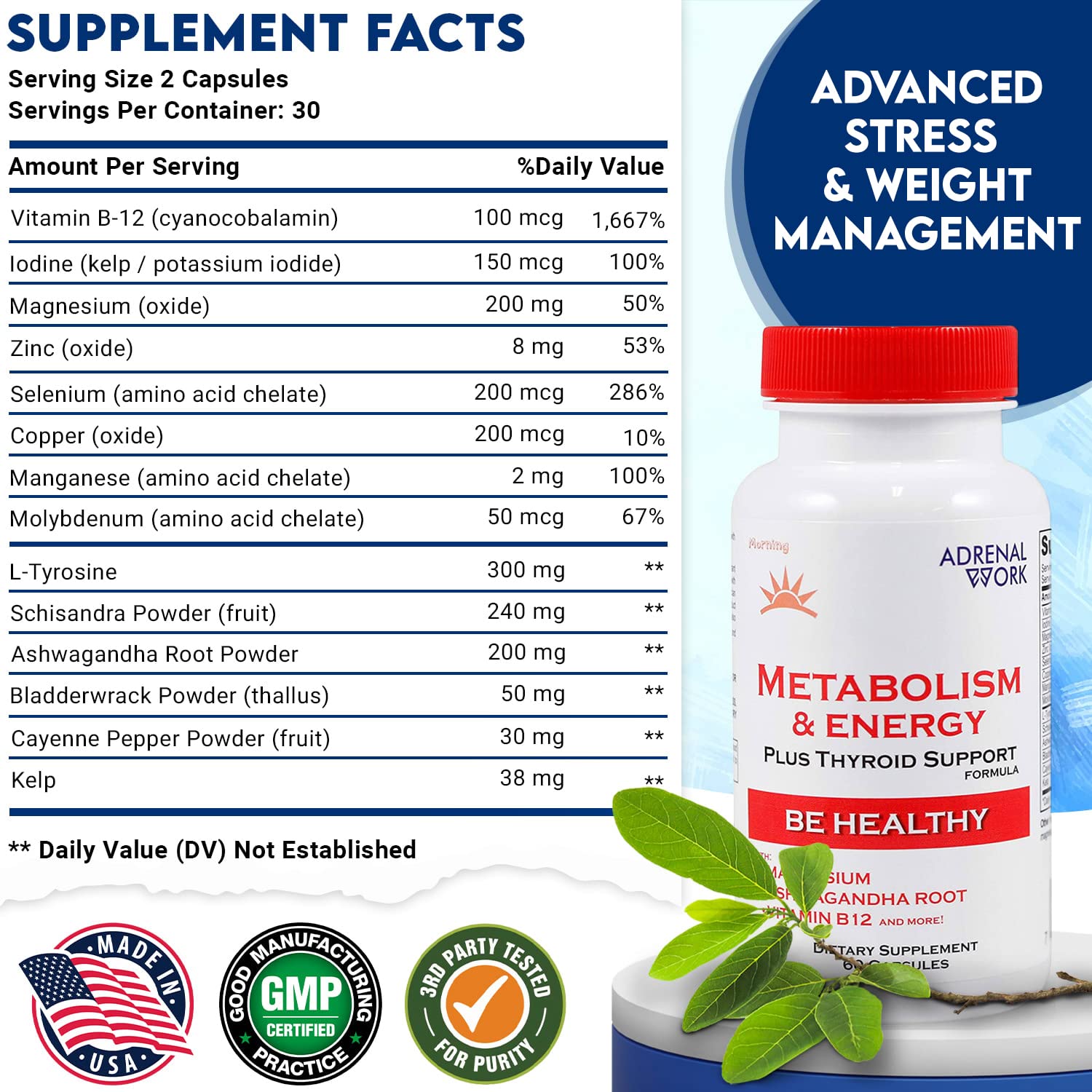Adrenalwork Adrenal Support Supplement - Organic Ashwagandha Capsules for Stress Relief, Calm Energy & Focus - Adaptogen Blend with Rhodiola & Holy Basil - Men & Women - 60 Capsules AdrenalworkAu supplements