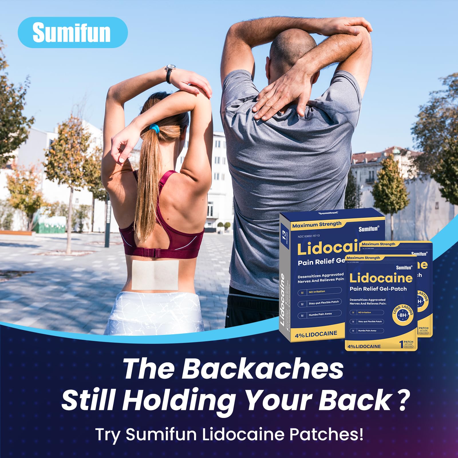 Sumifun 4% Lidocaine Patches Maximum Strength - 13 Count Pain Relieving Gel Patch for Muscle Soreness, Back Ache, Knee, Neck & Joint Pains - Topical Analgesic (Large, Count, 13) SumifunAu supplements