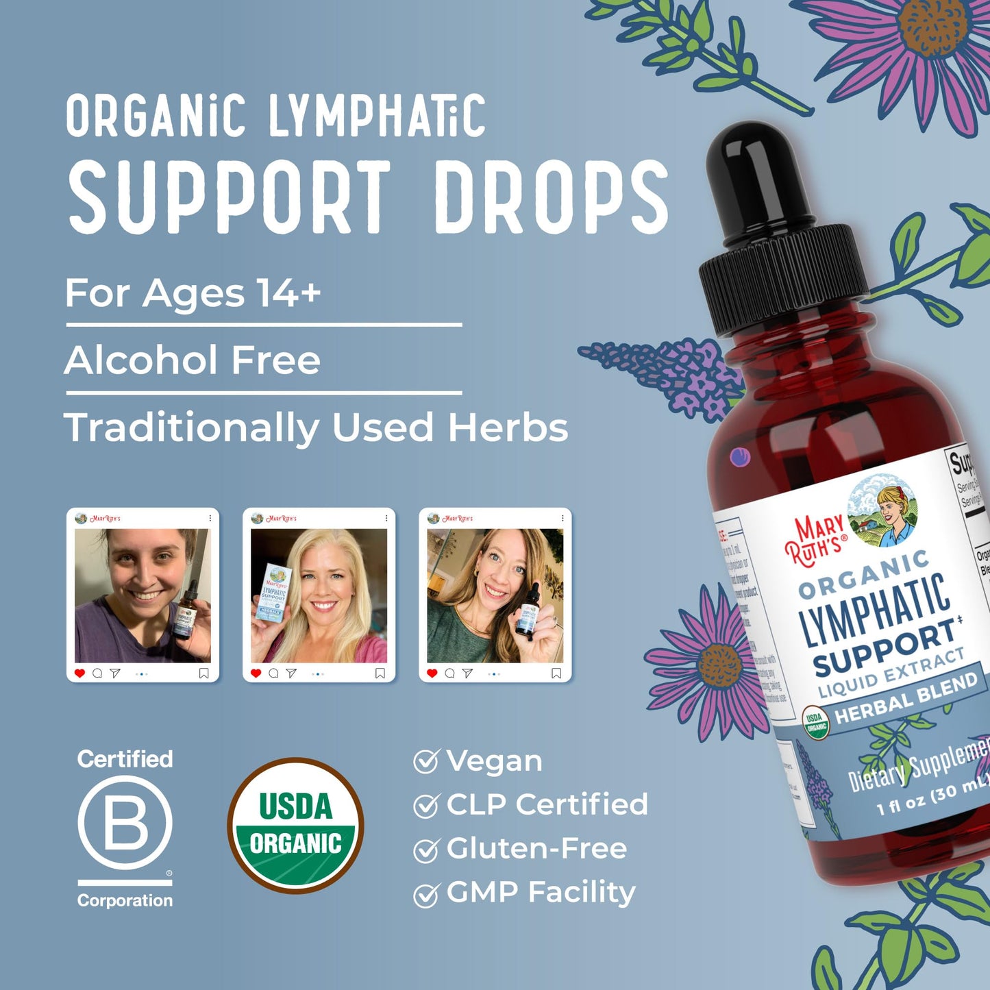 Lymphatic Support Drops by MaryRuth's | USDA Organic Lymphatic Cleanse Immune Support Supplement| Lymphatic Support with Echinacea & Elderberry | Blue Vervain | Vegan | Non-GMO | 30 Servings MARYRUTH'SUS supplements