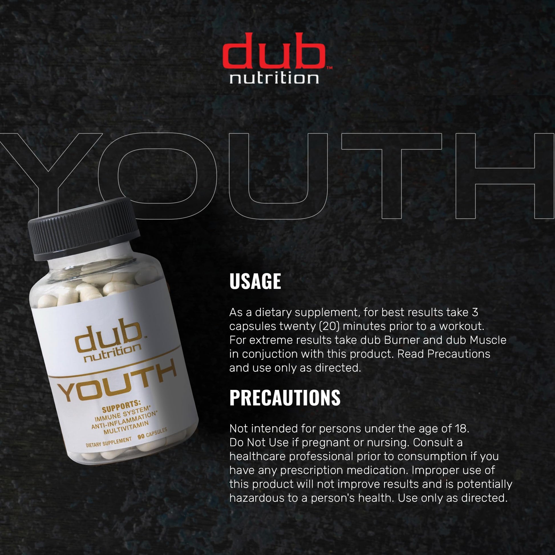 Dub Nutrition Youth - Formula with Acai, Resveratrol, Curcumin, Vitamins A, C, D, E, B12, and CoQ10 - Supports Immunity and Mobility - 90 Capsules Dub NutritionAu supplements