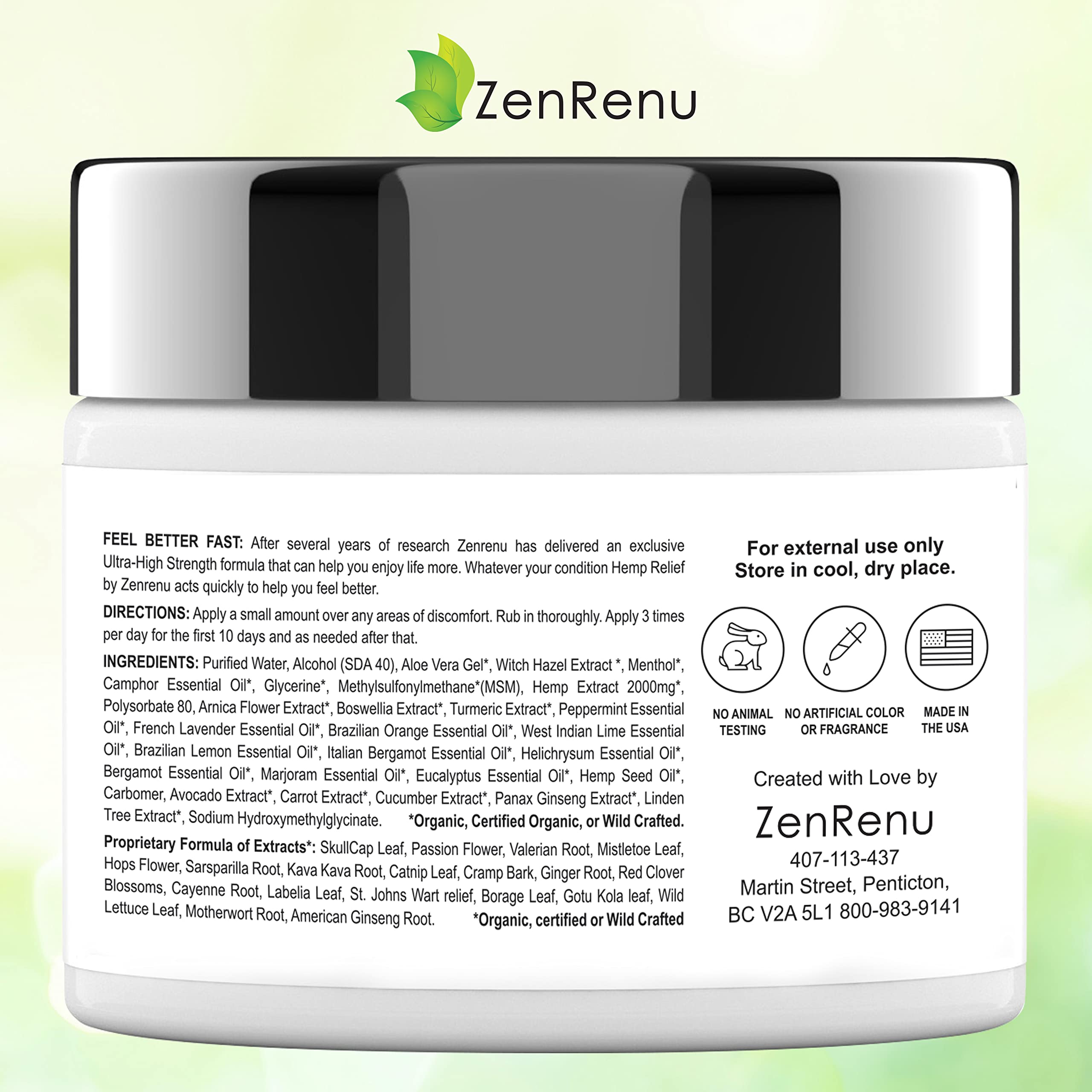Hemp Cream Maximum Strength - Menthol Rub with Hemp Oil, Arnica, Lavender, Aloe Vera, Kava Kava, & Camphor - Natural Hemp Muscle Rub Cream for Skin, Muscles & Joints - ZenRenu, 4 oz ZenrenuAu supplements
