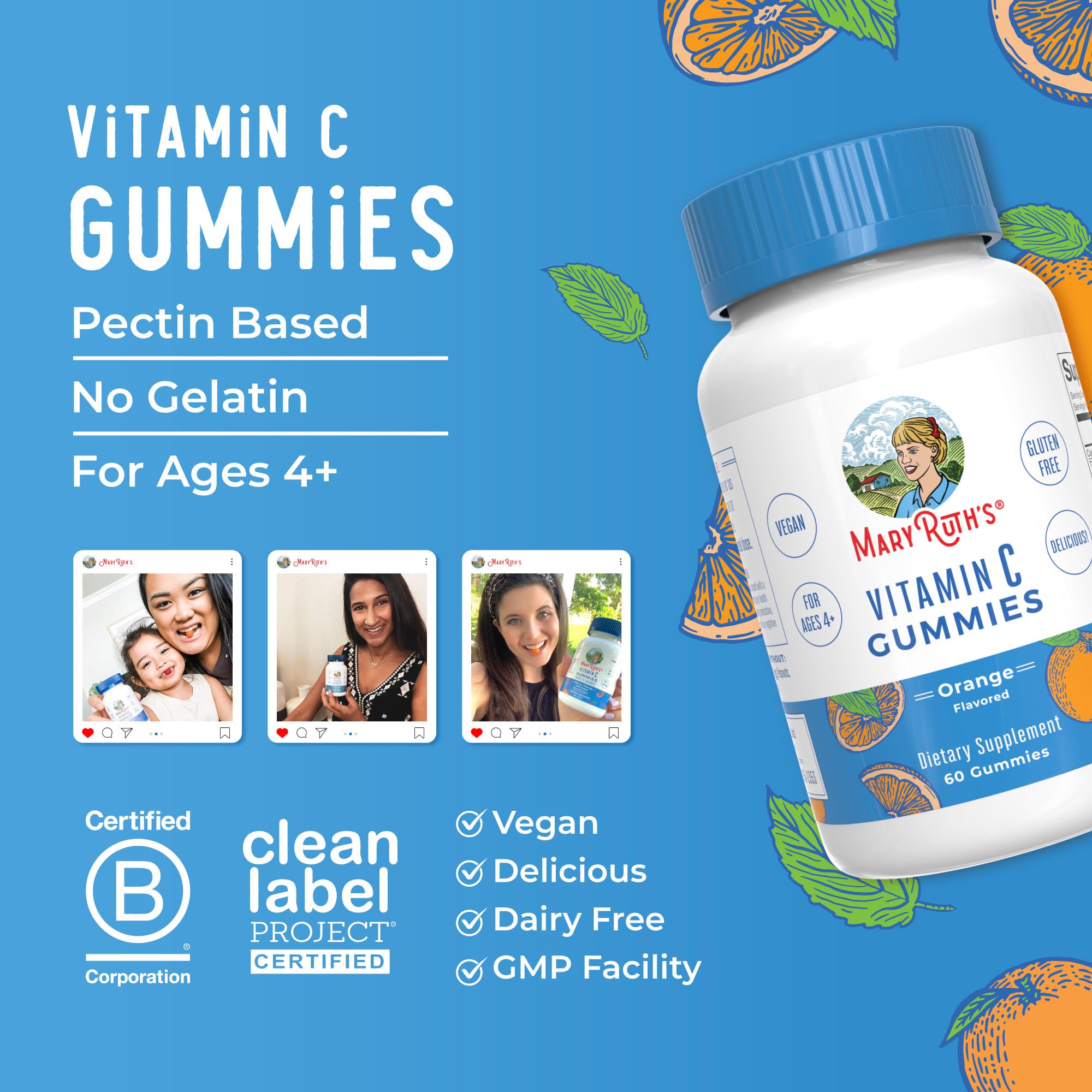 MaryRuth Organics Vegan Vitamin C Gummies | 2 Month Supply | Immune Support Supplement for Adults & Kids | Chewable Vitamin C Gummy Vitamins | Non-GMO | Pectin Based | 60 Count MARYRUTH'SUS supplements