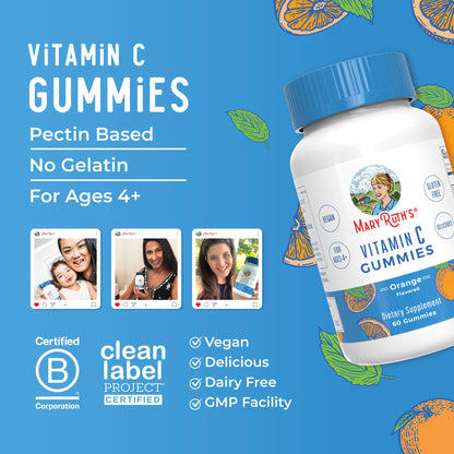 MaryRuth Organics Vegan Vitamin C Gummies | 2 Month Supply | Immune Support Supplement for Adults & Kids | Chewable Vitamin C Gummy Vitamins | Non-GMO | Pectin Based | 60 Count MARYRUTH'SUS supplements
