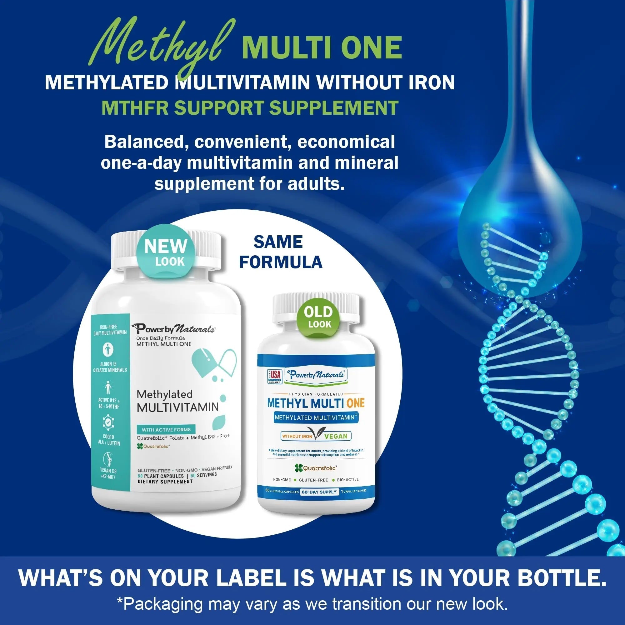 Power By Naturals Methyl Multi One - Iron-Free Methylated Multivitamin with Quatrefolic 5-MTHF, Active B12, P5P, CoQ10 & Zinc for MTHFR Support Power By NaturalsAu supplements