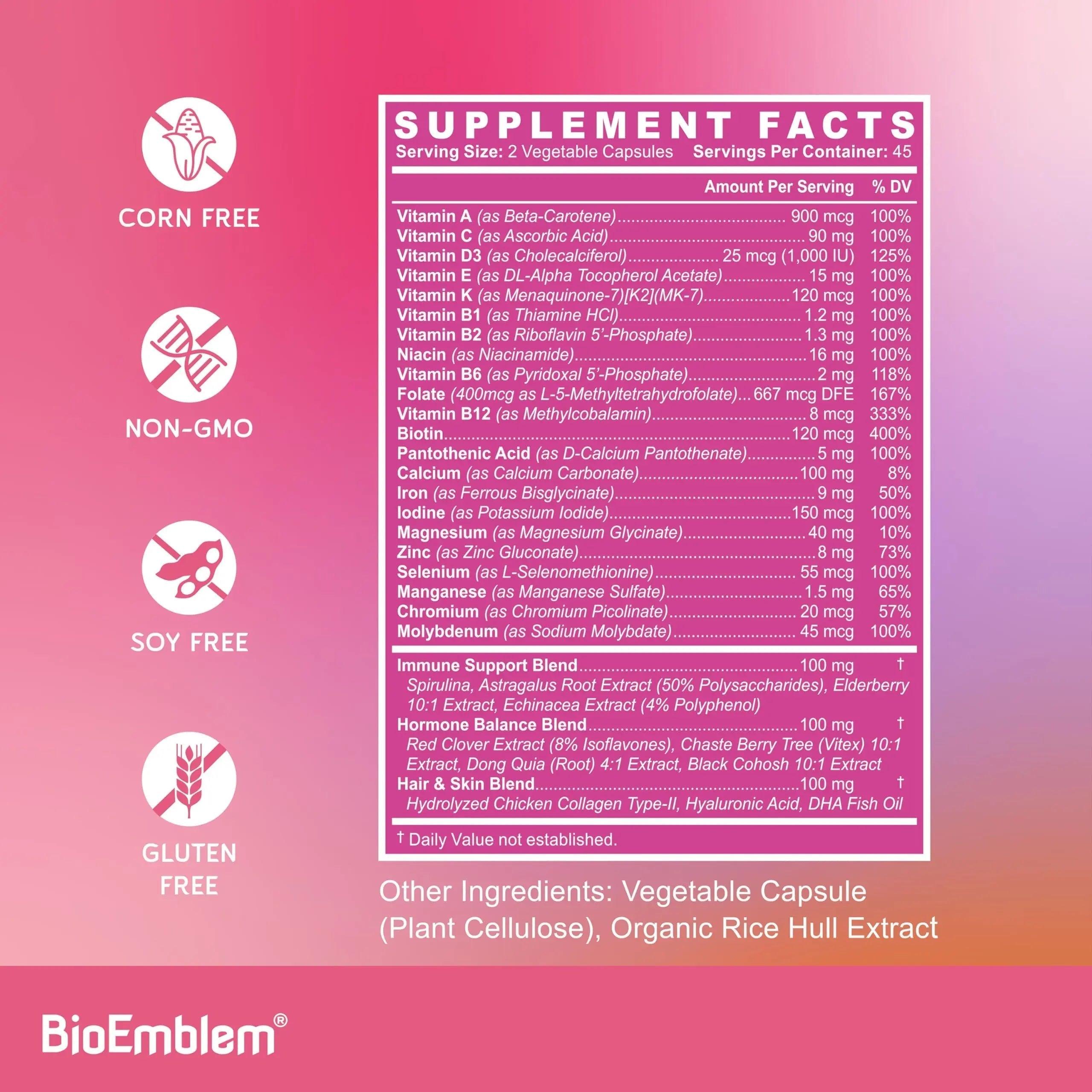 BioEmblem Women's Multivitamin - Complete Daily Multi for Immunity, Energy, Hair, Skin with Vitamin A, B12, B6, D3, Biotin BioEmblemAu supplements