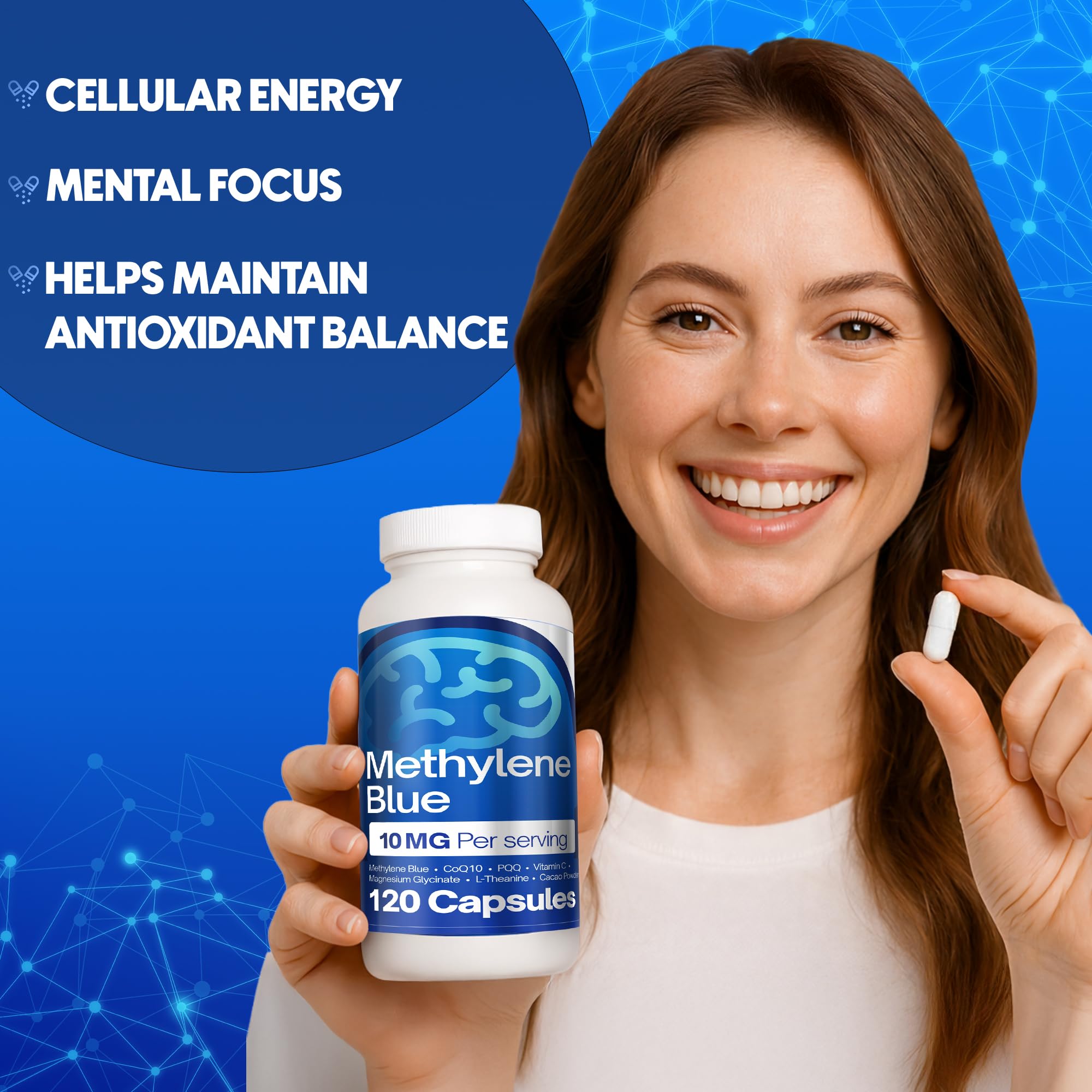 FitVitality Methylene Blue Capsules – Formulate CoQ10, PQQ, Vitamin C, L-Theanine, Cacao – 120 Vegan Capsules per Bottle – No Flavor, Easy Daily Use FitVitalityAu supplements