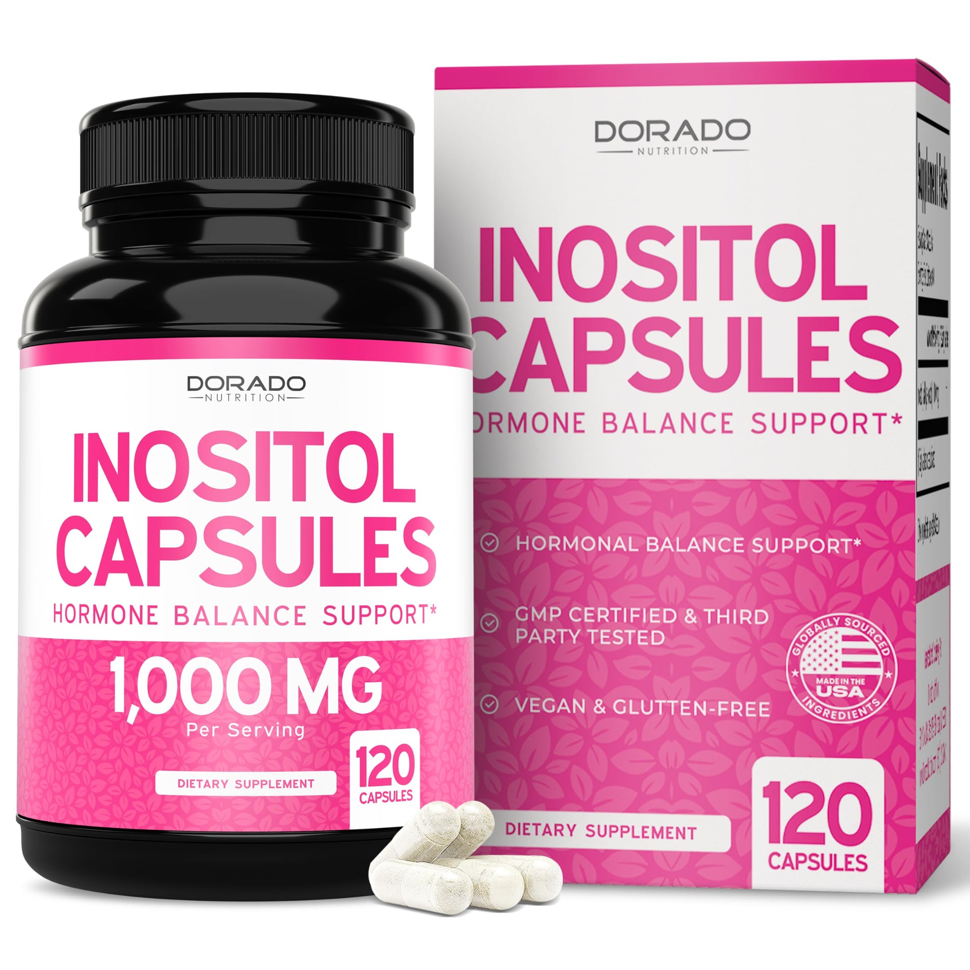 Inositol Capsules (Myo Inositol) (1000mg Per Serving 120 Capsules) Myo Inositol Supplement for Women Hormone Balance Support - Vegan Safe - Third Party Tested - Gluten Free & Made in USA (120 Count) DORADO NUTRITIONAu supplements