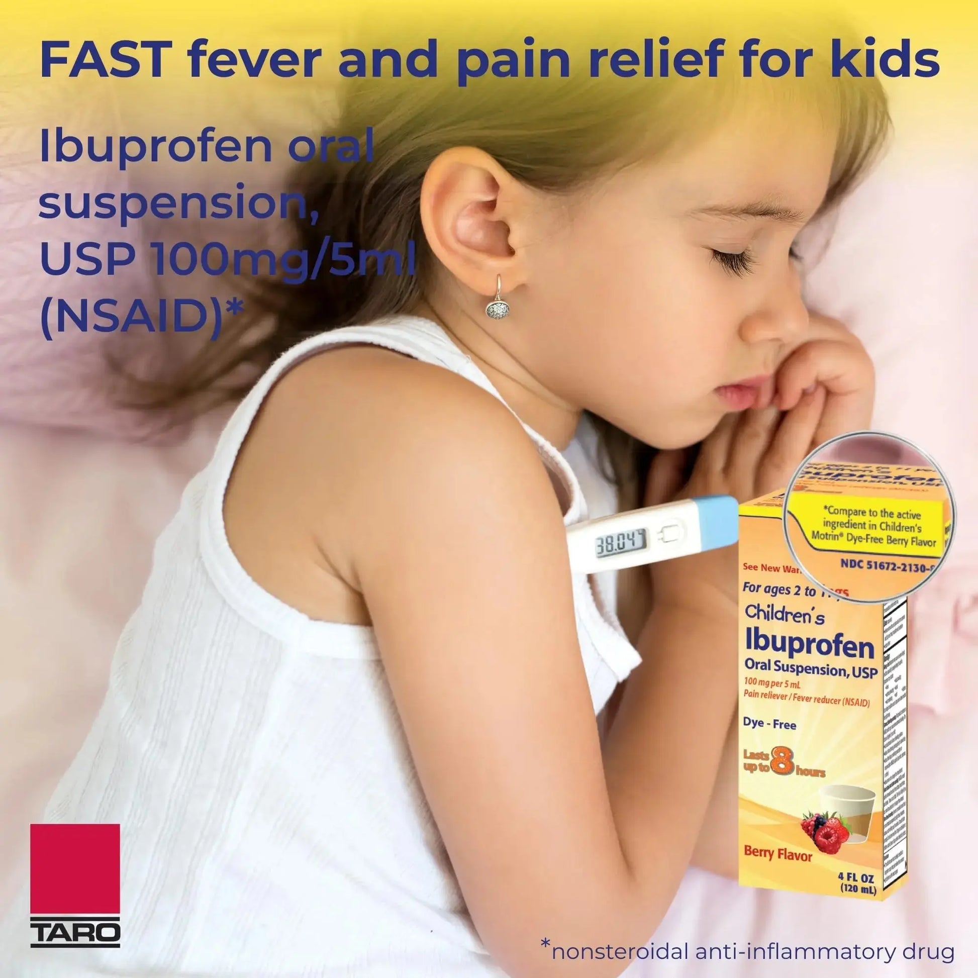 Children's Ibuprofen Oral Suspension 100 mg per 5 mL, 4 Fl Oz, Pain Reliever and Fever Reducer for Ages 2-11 Years, Dye-Free, Berry Flavor TAROAu supplements