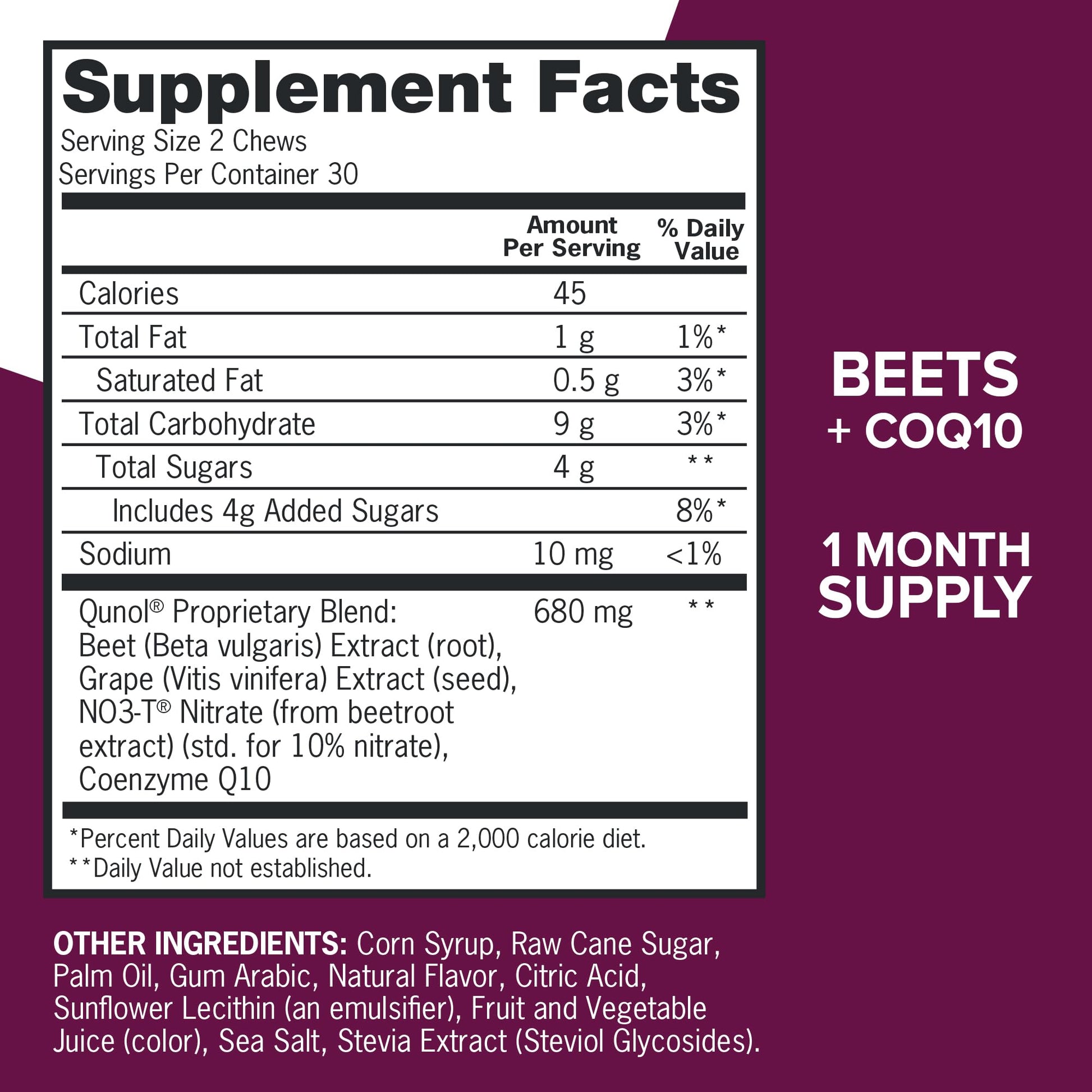 Qunol Beets Chews for Blood Pressure Support, 3 in 1 Beets + CoQ10 + Grape Seed Extract QunolUS supplements