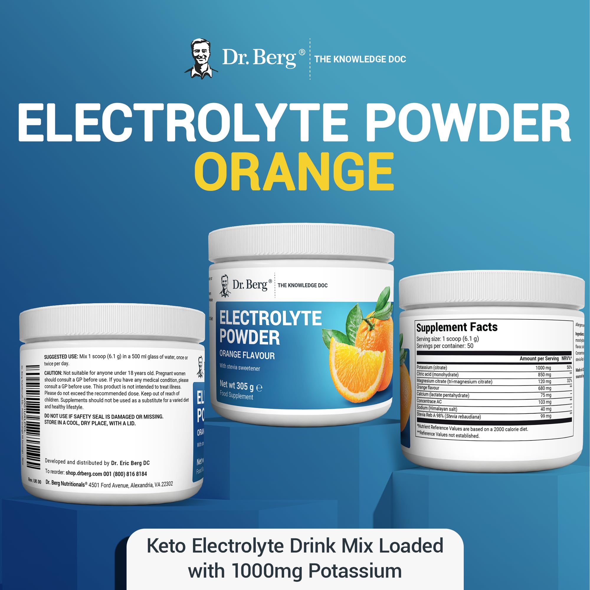 Dr. Berg Electrolyte Powder - Electrolyte Drink Supplements with 1000mg Potassium Dr. Berg NutritionalsUS supplements